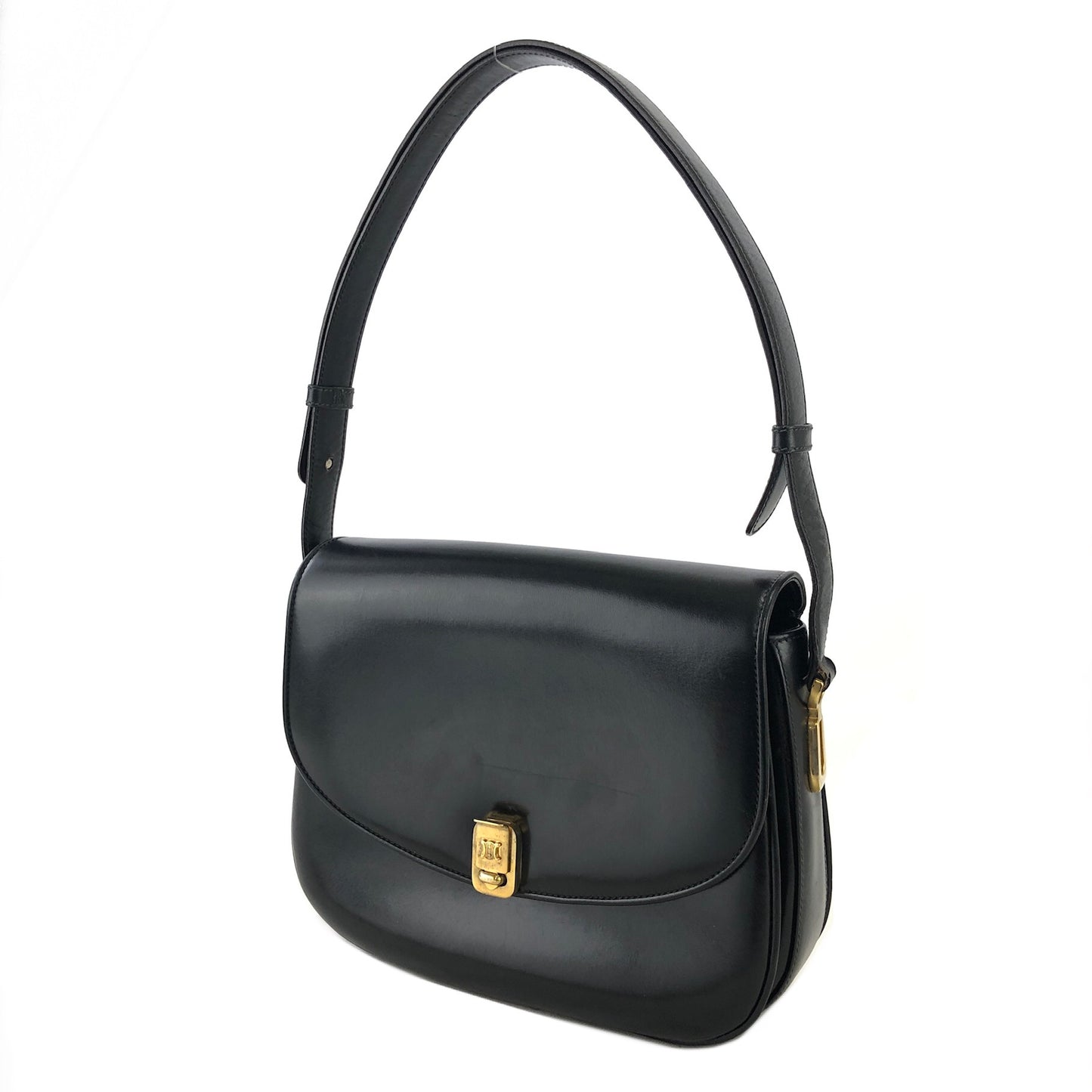 CELINE Triomphe Leather Two-way Handbag Shoulder bag Black Vintage eykfkf