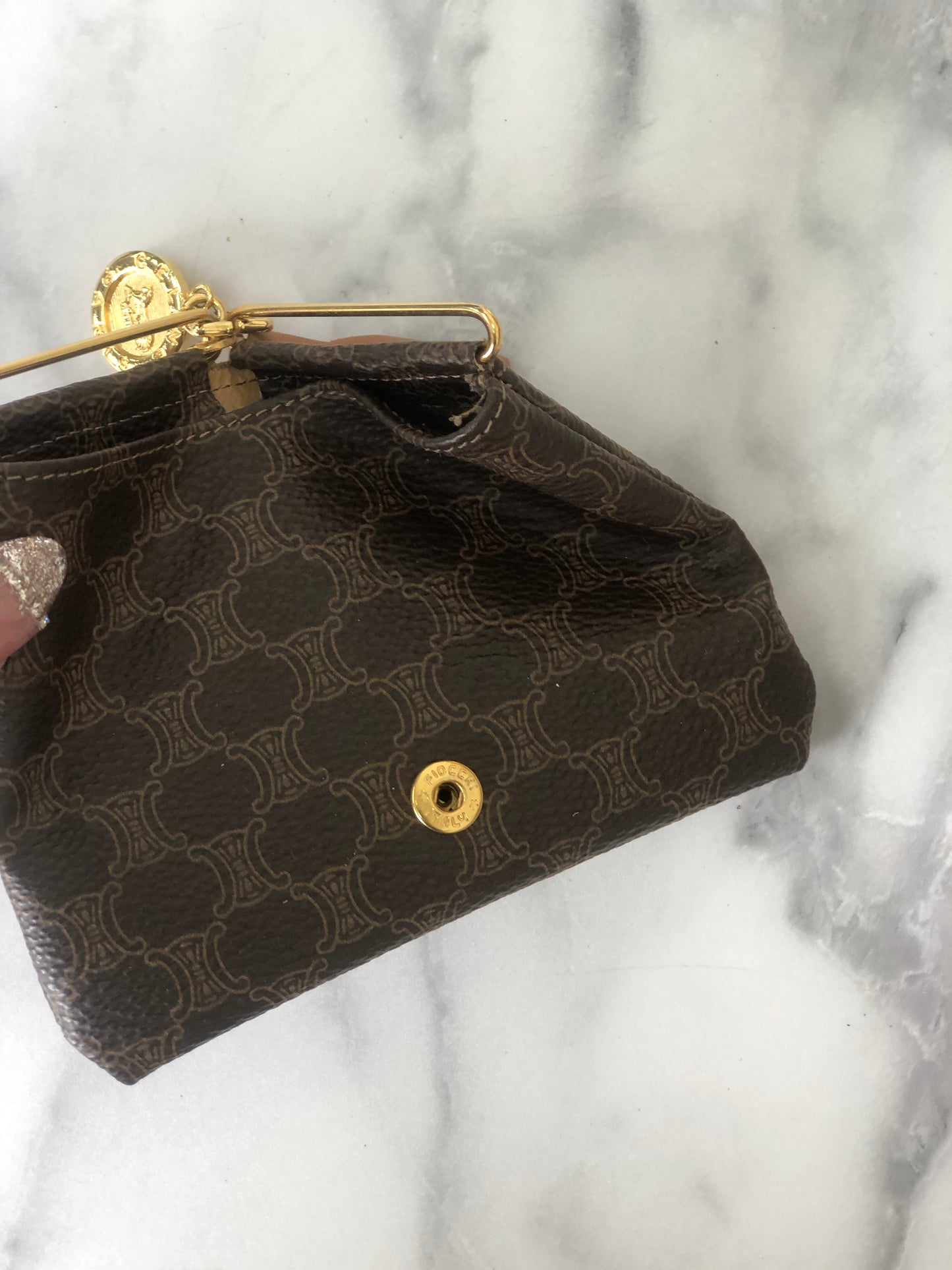 CELINE Macadam Horse Carriage Tassel Triangle Coin Purse Brown Vintage 5bxb5w
