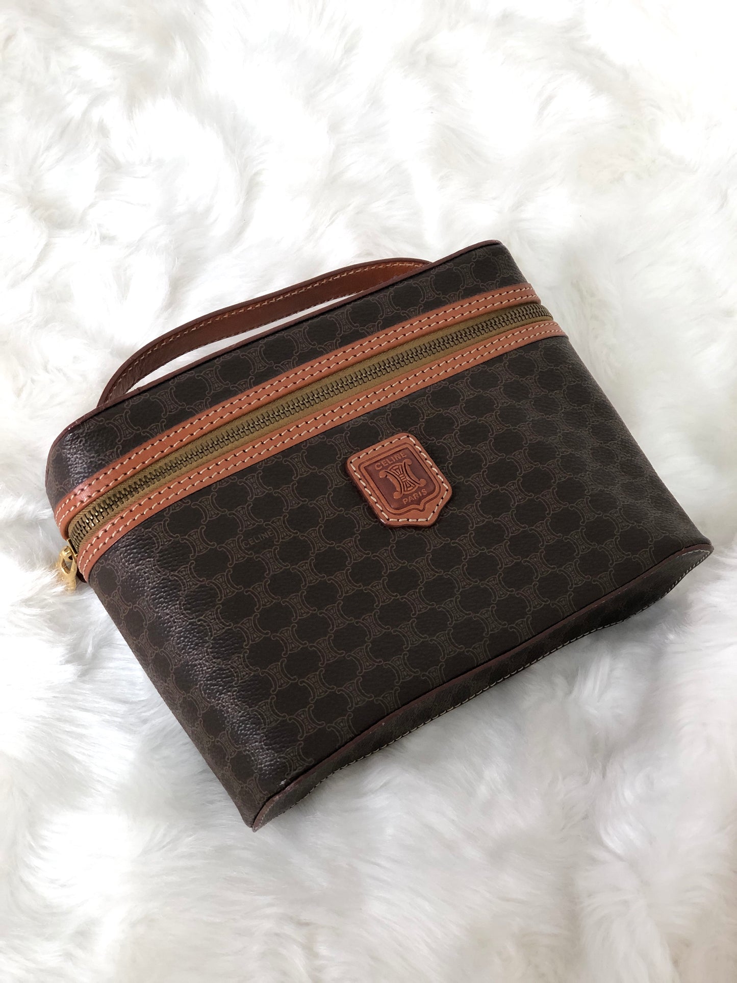 CELINE Macadam Blason Handbag Vanity bag Brown Vintage xx7tni