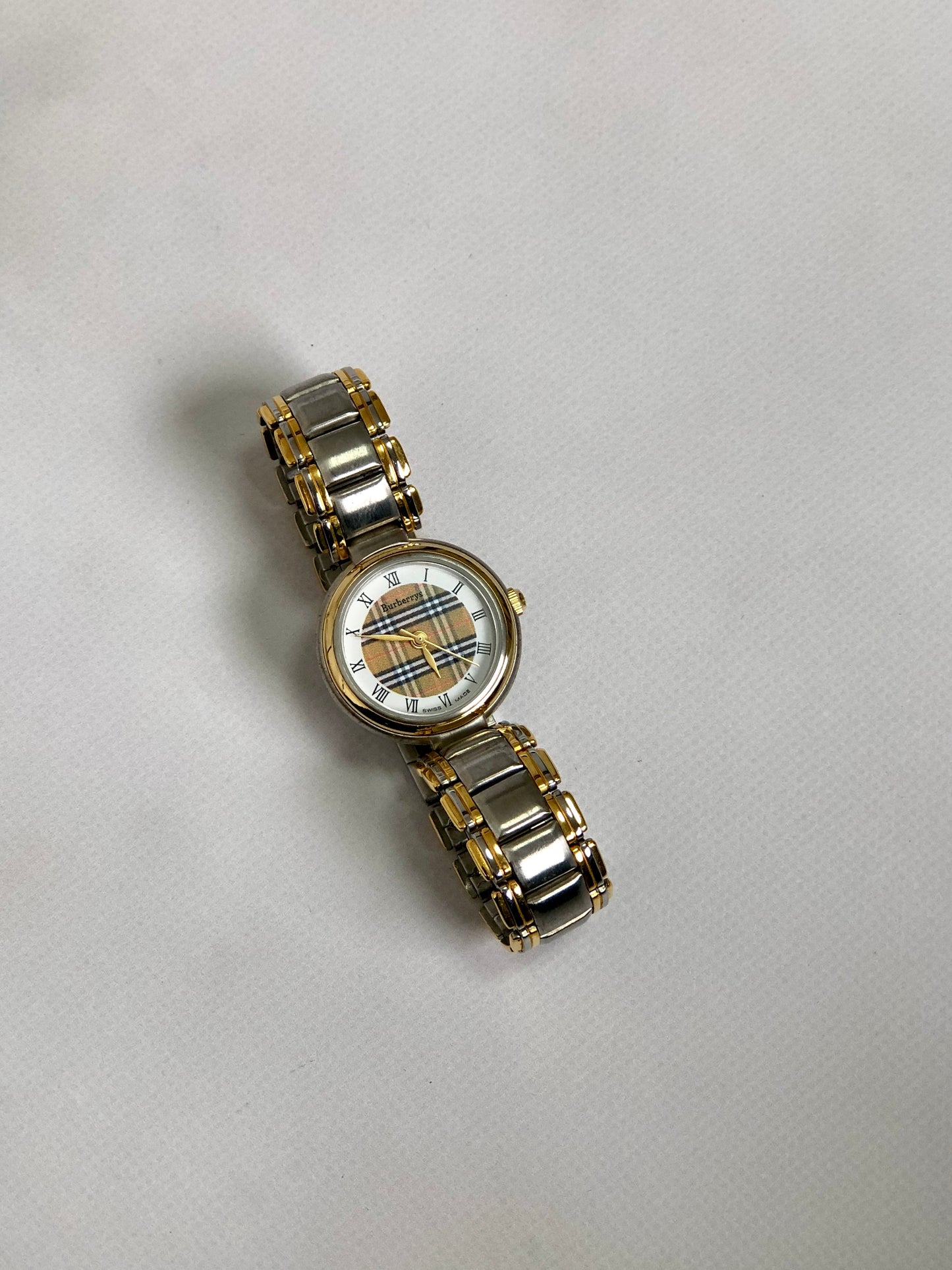 BURBERRY Check Quartz Watch Silver Vintage fm6jbh