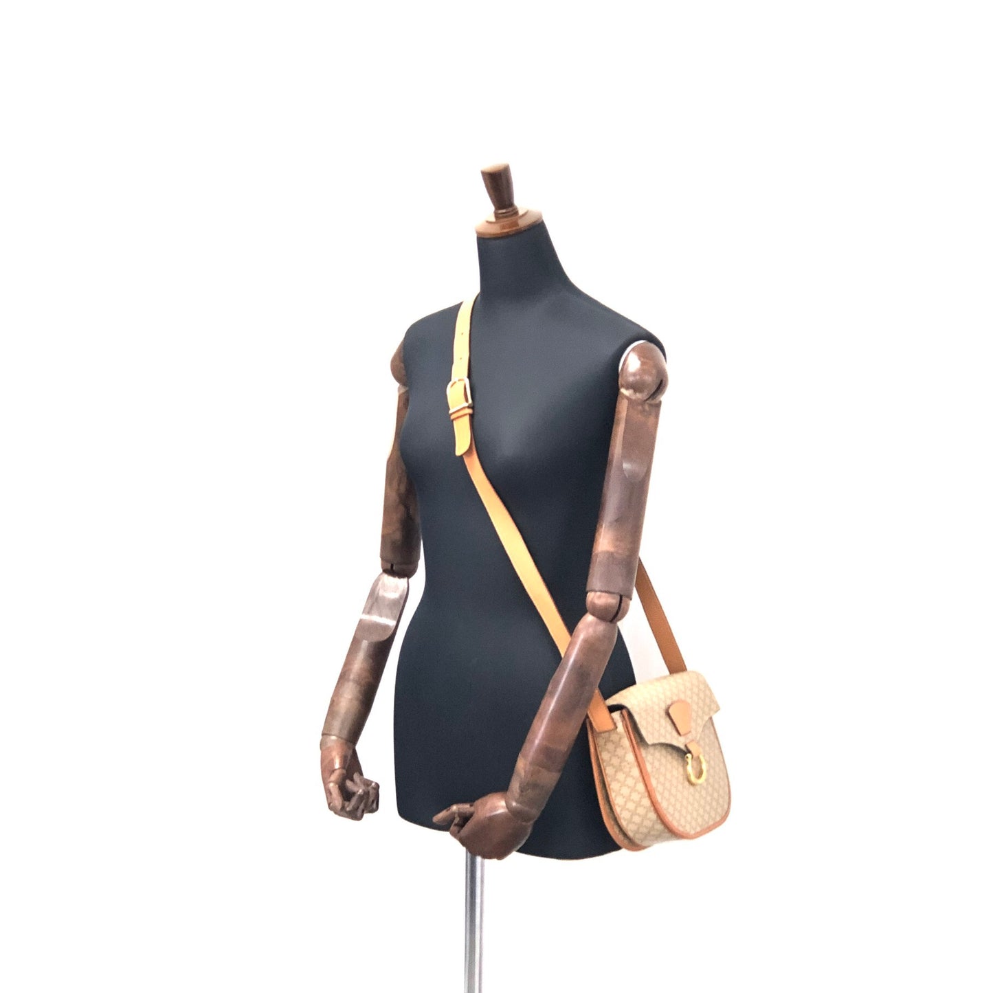 CELINE Macadam Gancini Crossbody Shoulder bag Beige Vintage kx4dhy