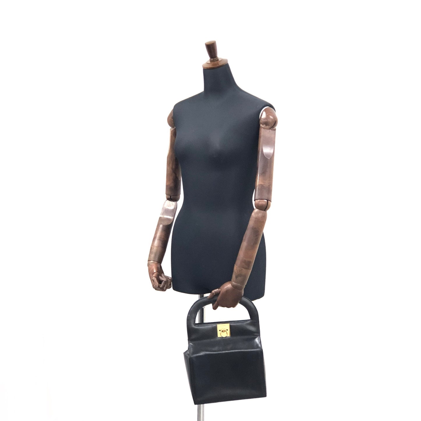CELINE Gancini Leather Handbag Black Vintage irru2k