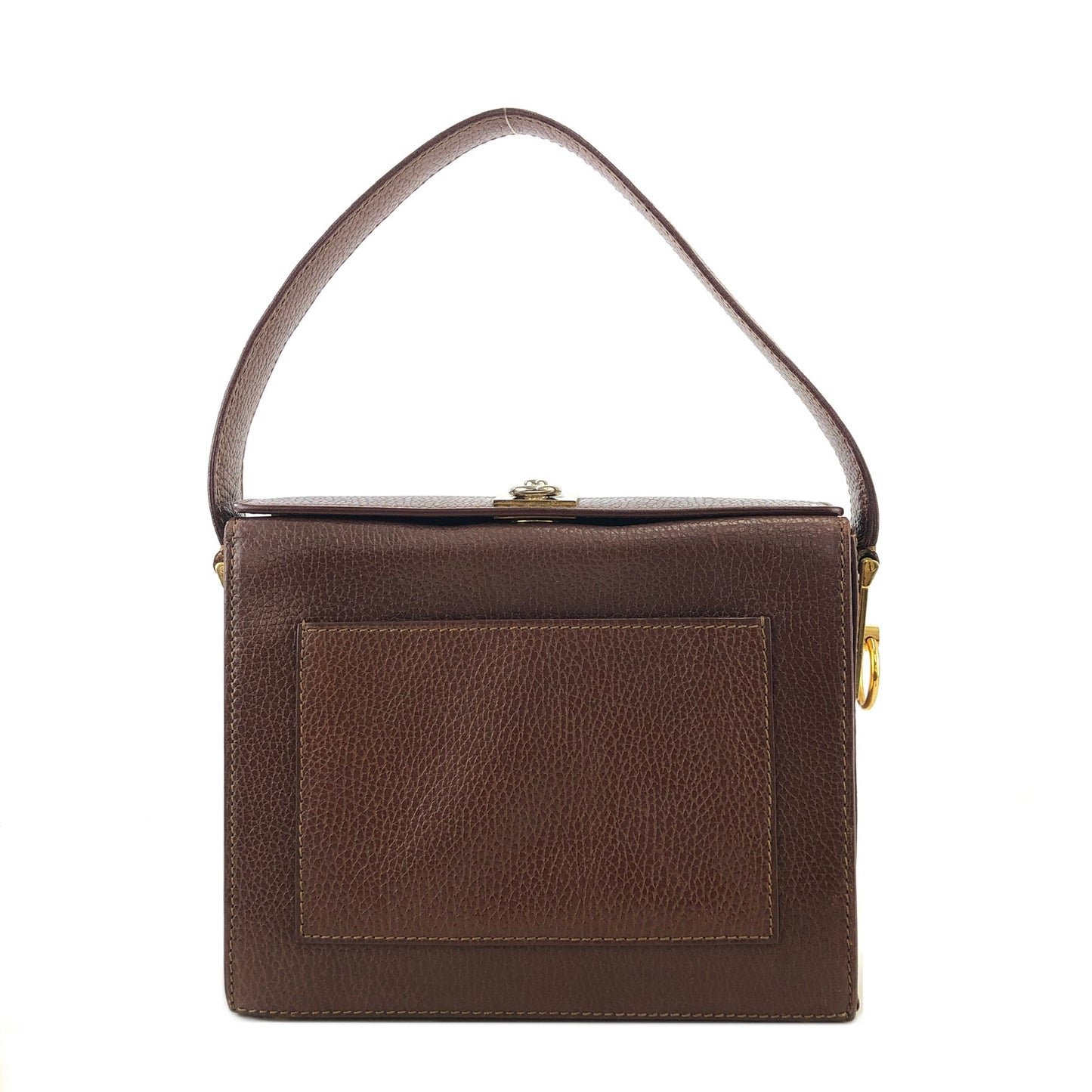 CELINE Gancini Logo Motif Square Leather Handbag Brown Vintage e8kt7d