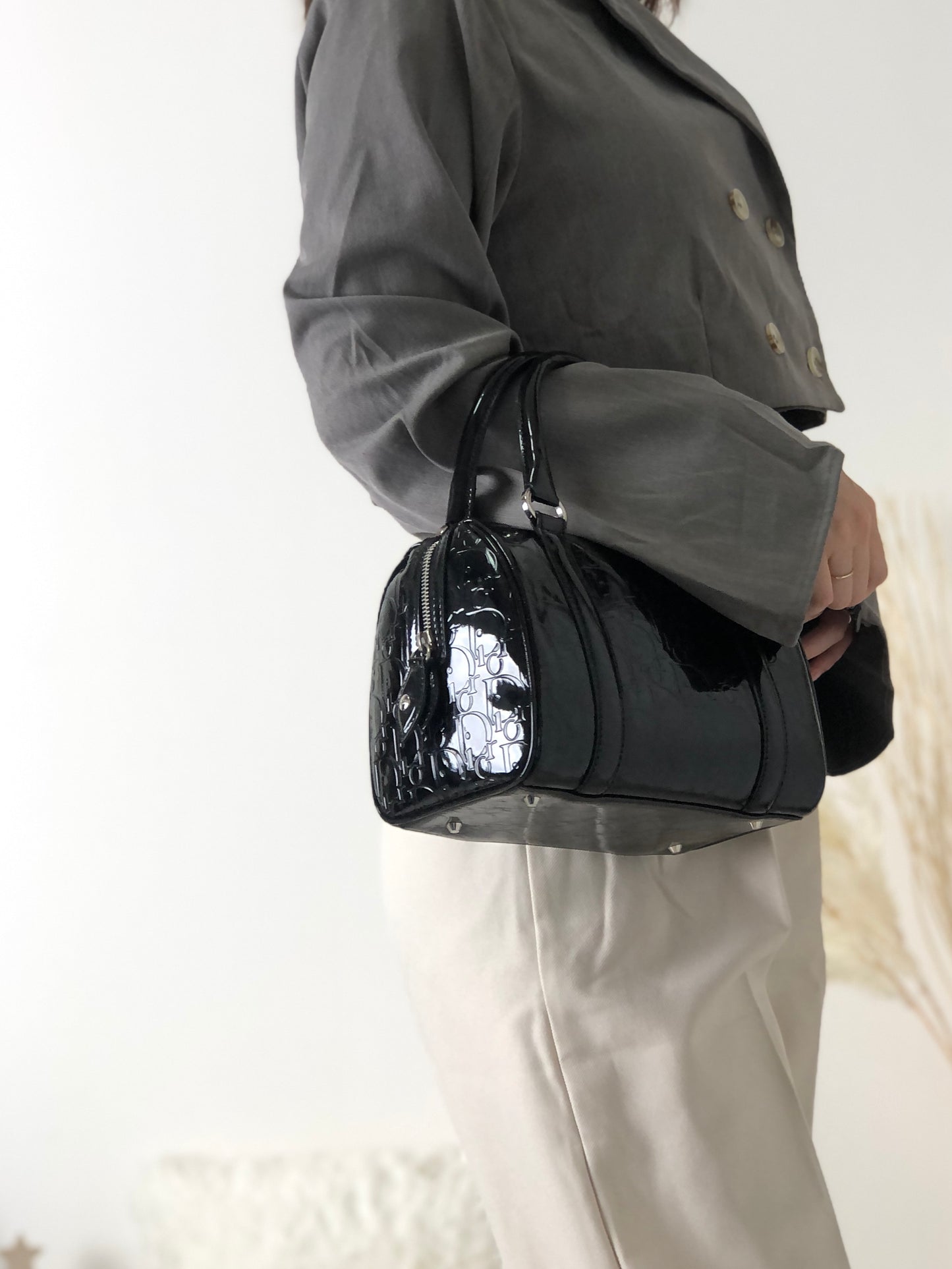 Christian Dior Trotter 漆皮手袋波士頓包黑色復古 ckzjdp