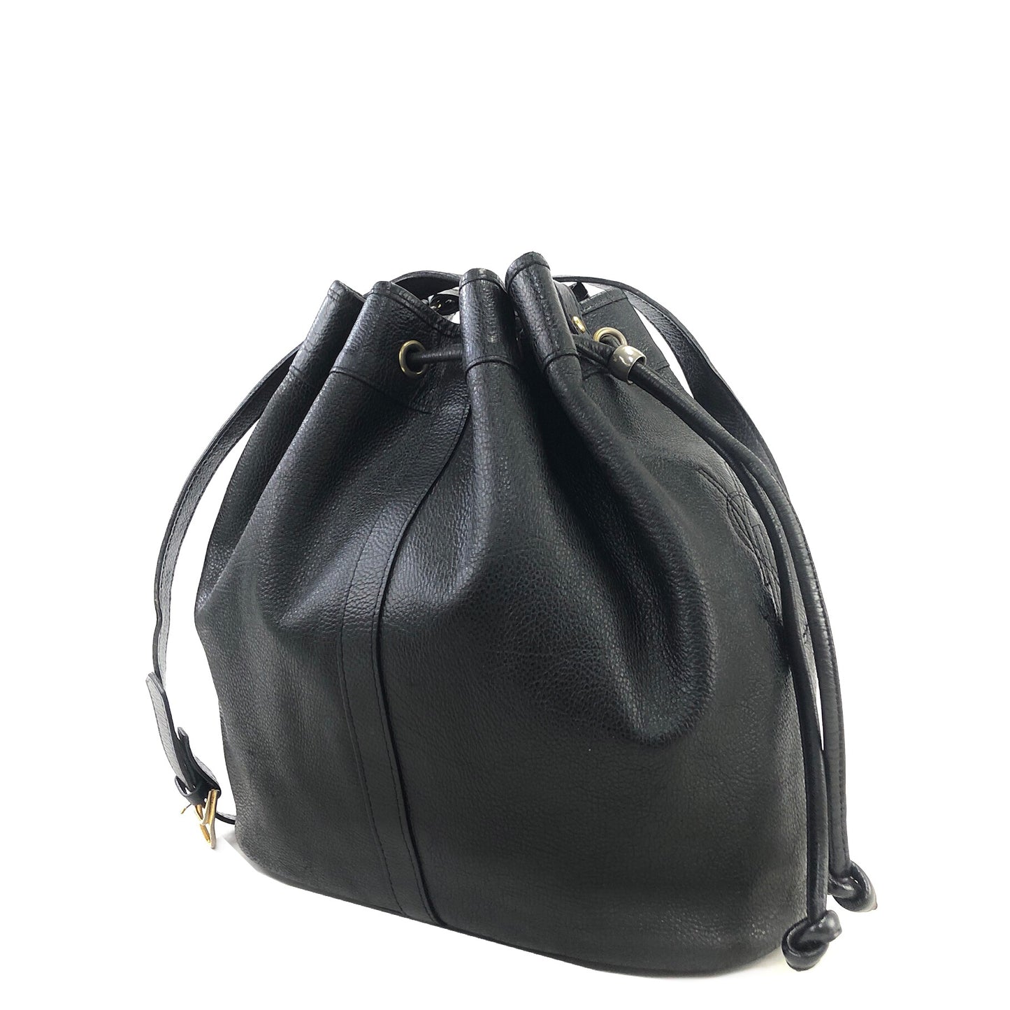 Yves Saint Laurent YSL Logo Leather Drawstring Crossbody Shoulder bag Black Vintage 6uy7tz
