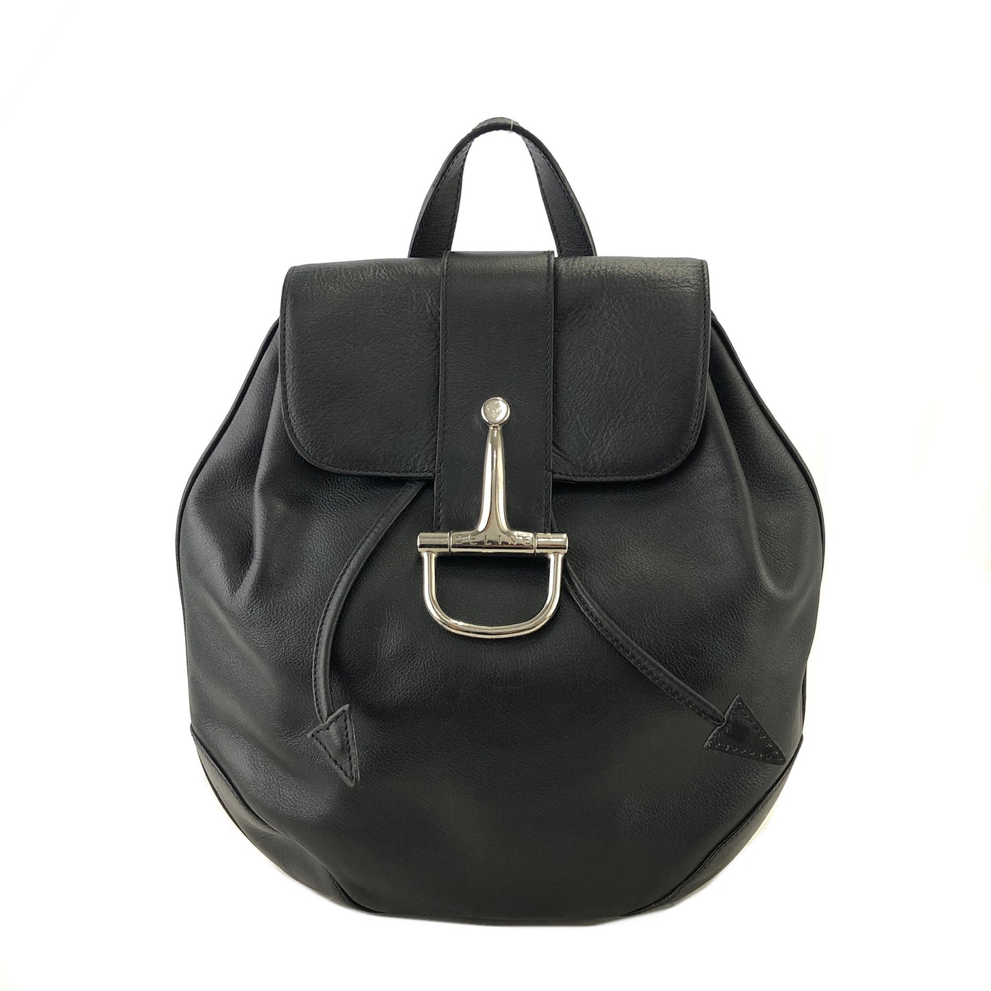 CELINE Horse Bit Leather Backpack Black Vintage fp635u