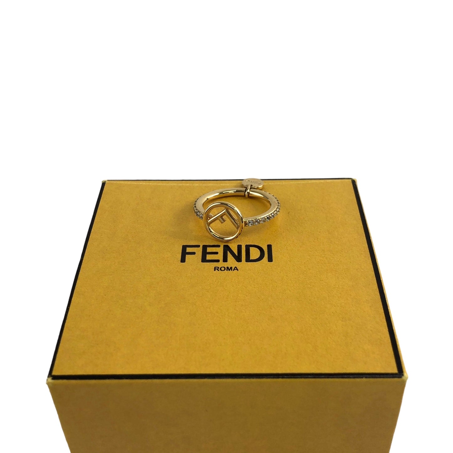 FENDI Logo Rhinestone Ring Gold Vintage 6gs24t