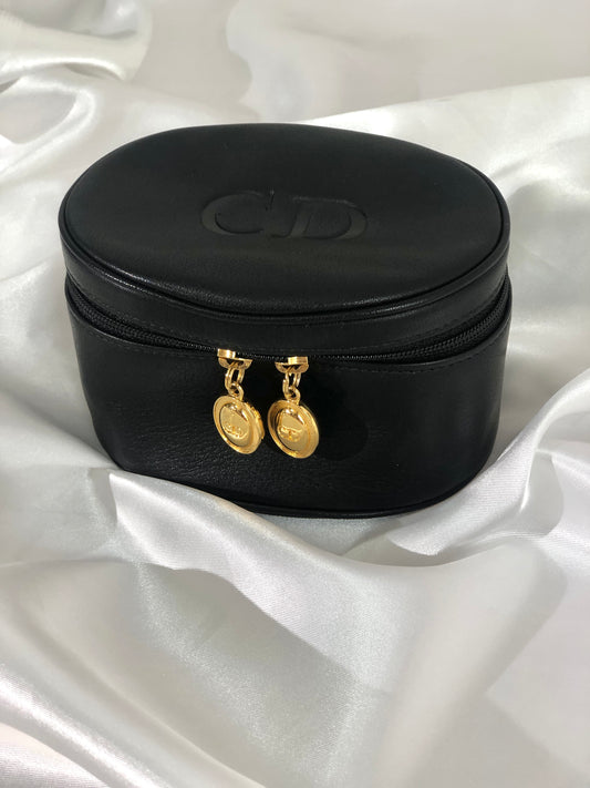 Christian Dior CD Logo Leather Vanity Pouch Black Vintage x5rawm