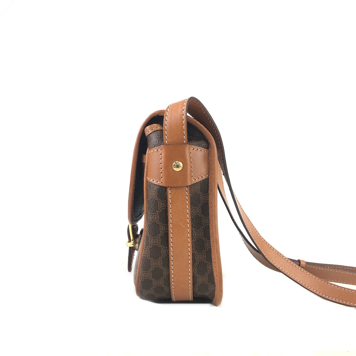 CELINE Macadam Blason Buckle Crossbody Shoulder bag Brown Vintage yge8nd