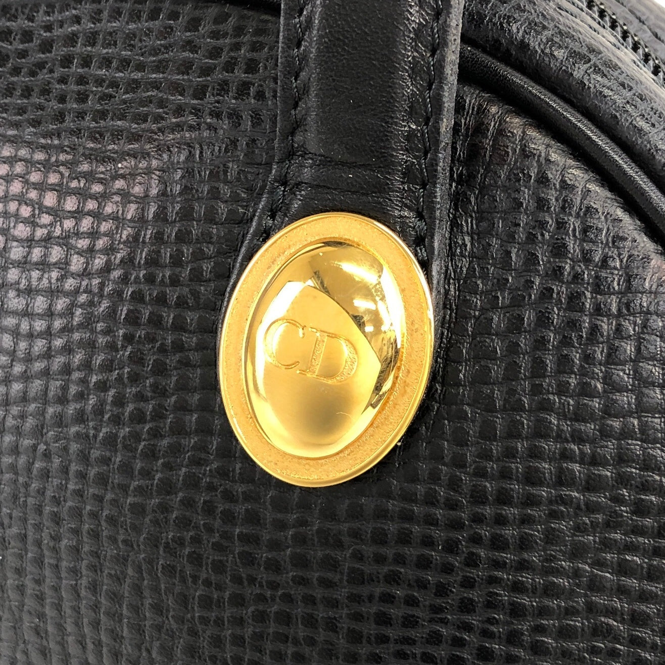 Christian Dior CD 標誌皮革小手提包黑色復古 xf3m4r