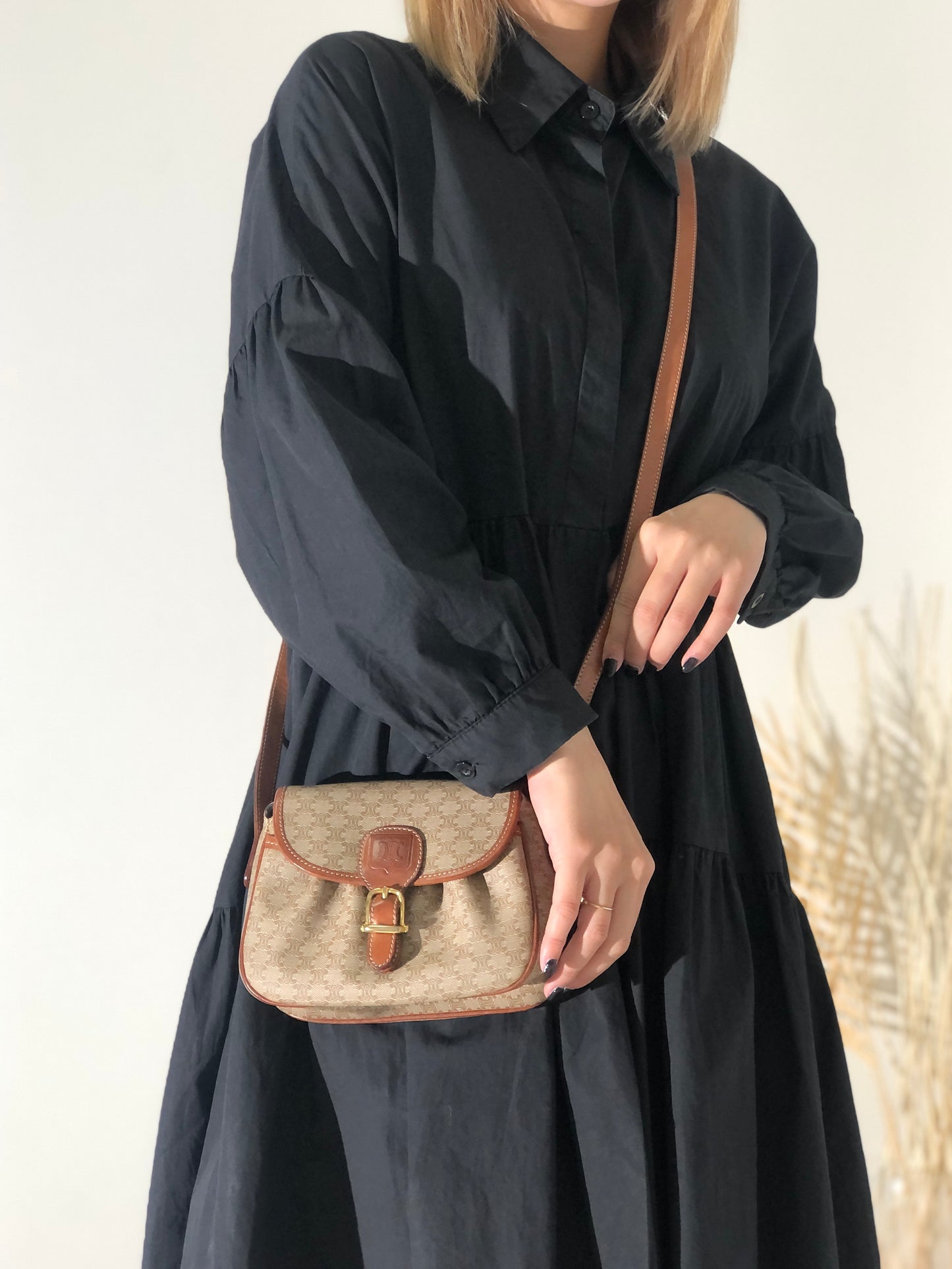 CELINE Macadam PVC Leather Shoulder bag Beige Vintage 7ujw66