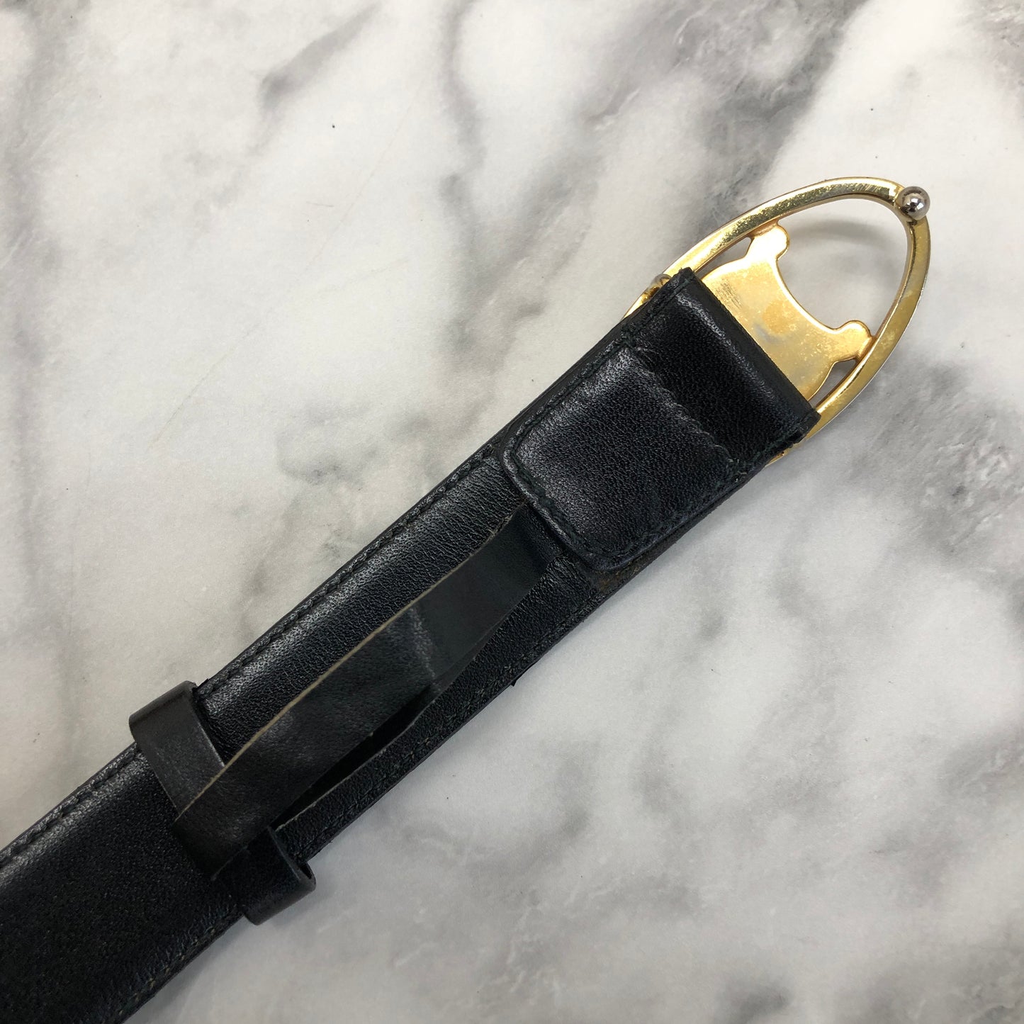 CELINE Triomphe  Leather Belt Black Vintage tynvva