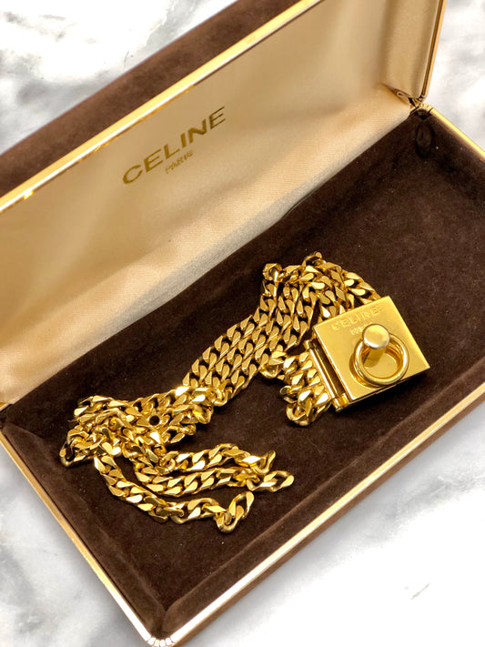 CELINE Gancini Chain Bracelet Gold Vintage fz5t3e