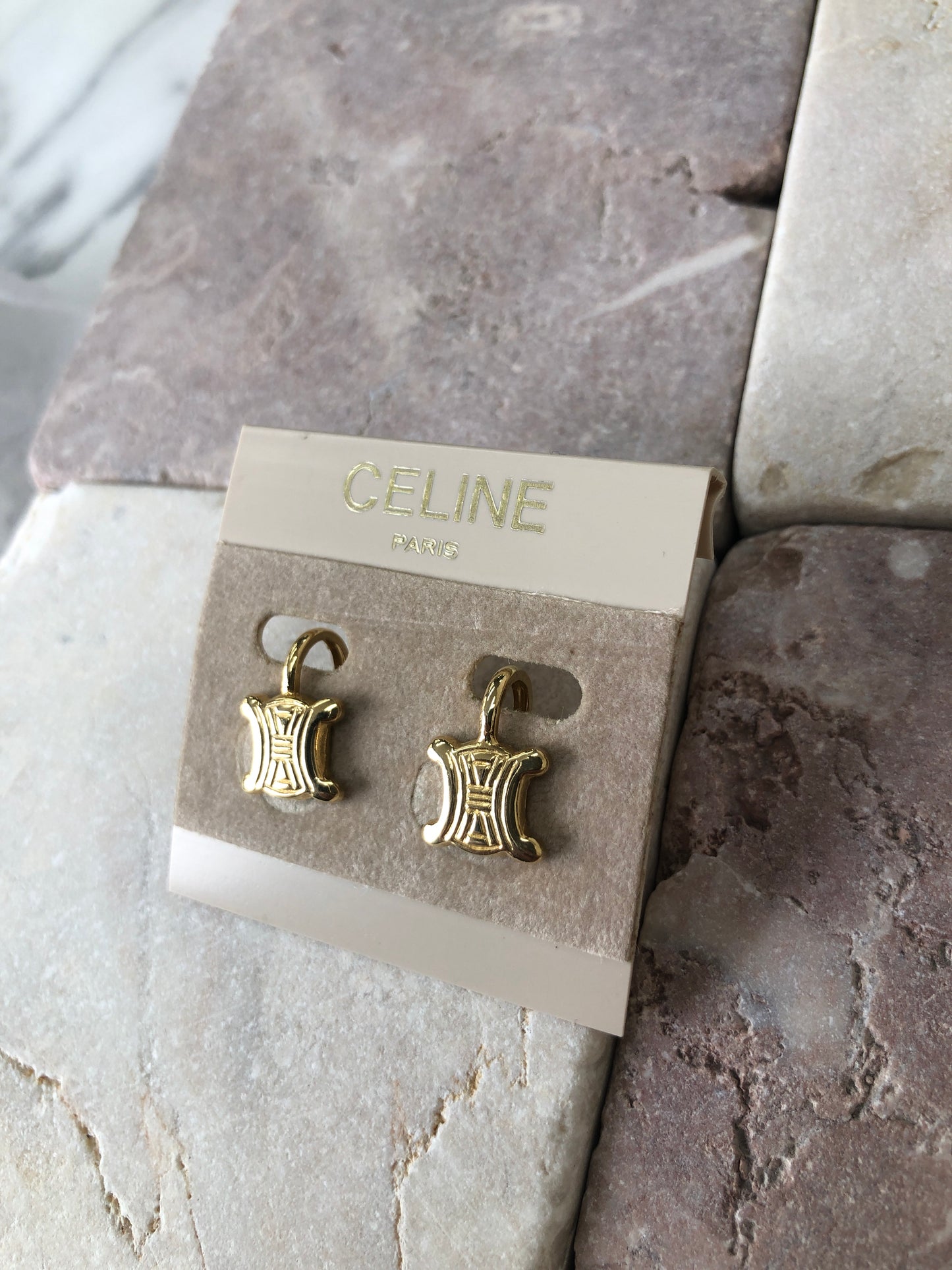 CELINE Triomphe Earrings Gold Vintage mnkdhs