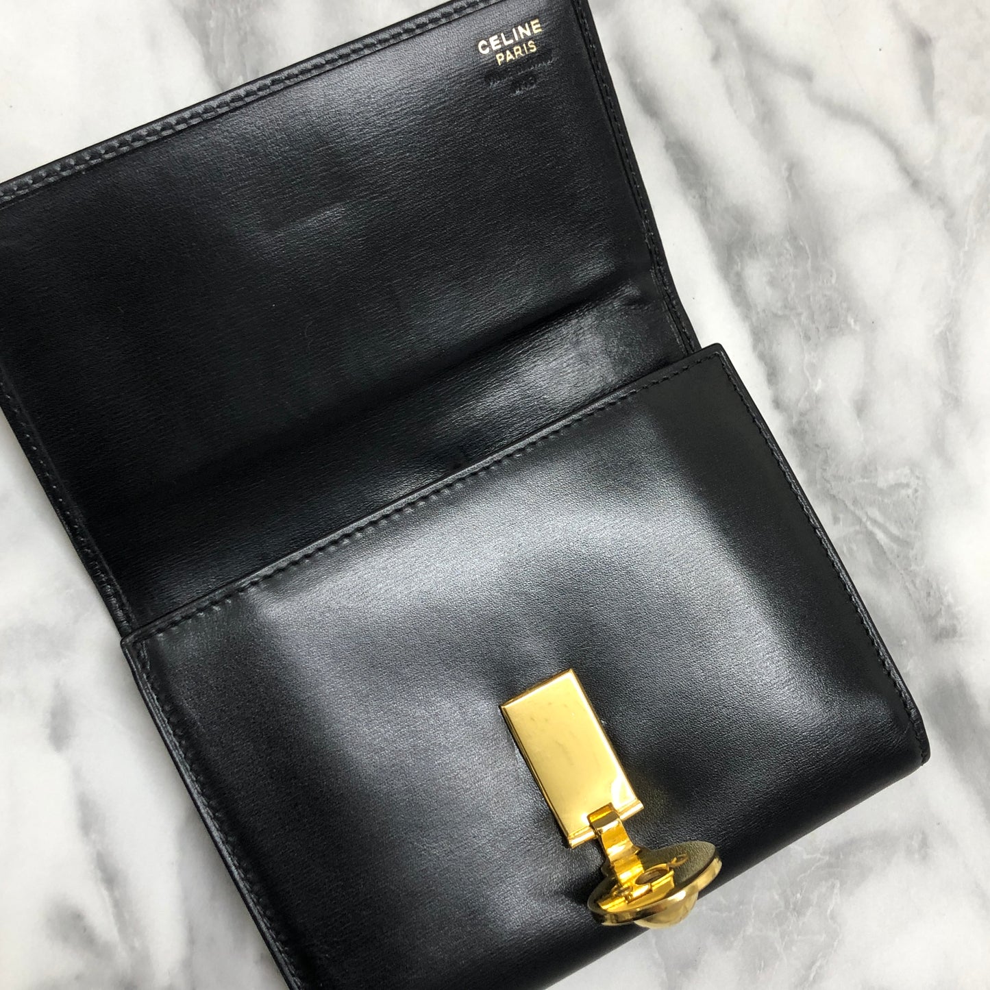 CELINE Starball Leather Trifold Wallet Black Vintage 7j572s