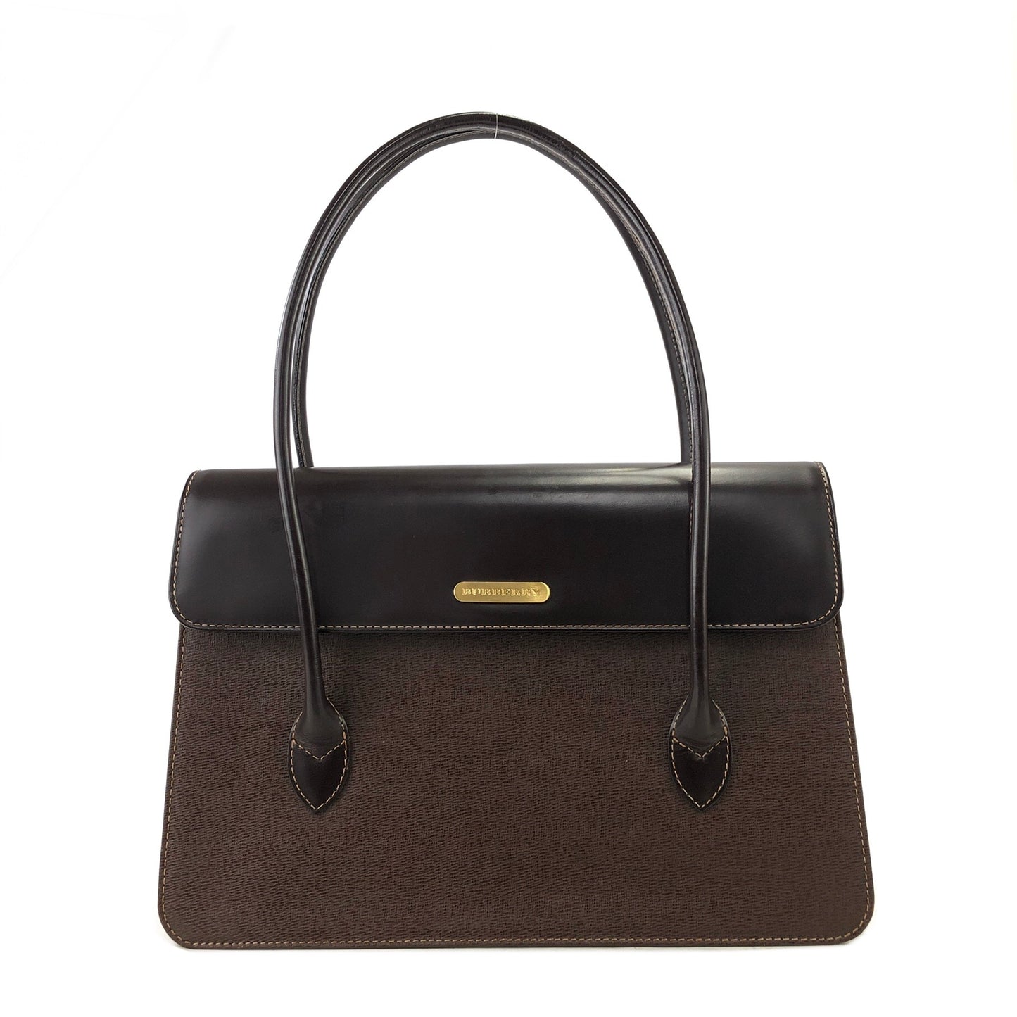 Burberrys Logo Leather Handbag Brown Vintage yxhneg