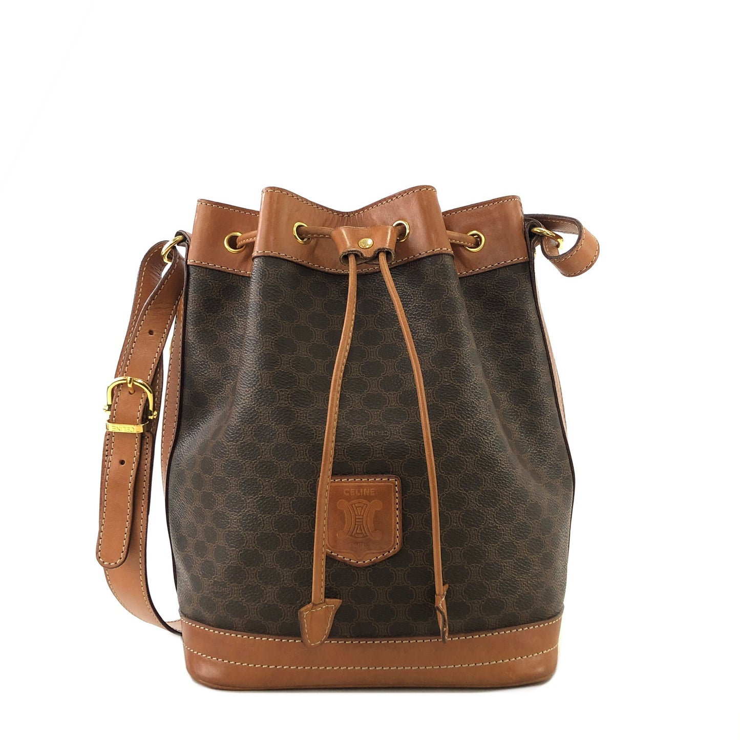 CELINE Macadam Blason Drawstring Shoulder bag Brown Vintage vi7byb