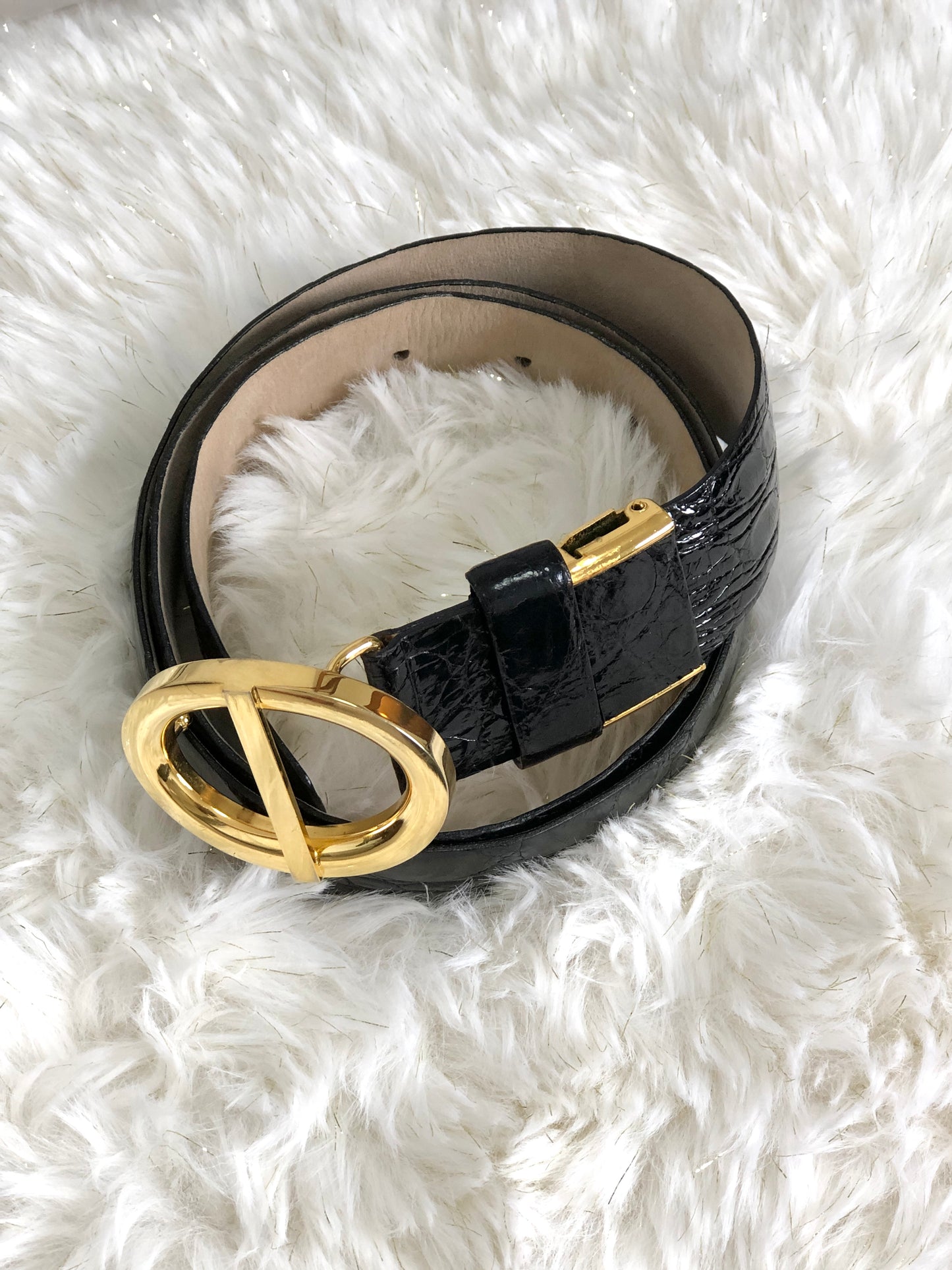 Christian Dior 帶扣皮革腰帶 黑色、金色 復古 3yfefk