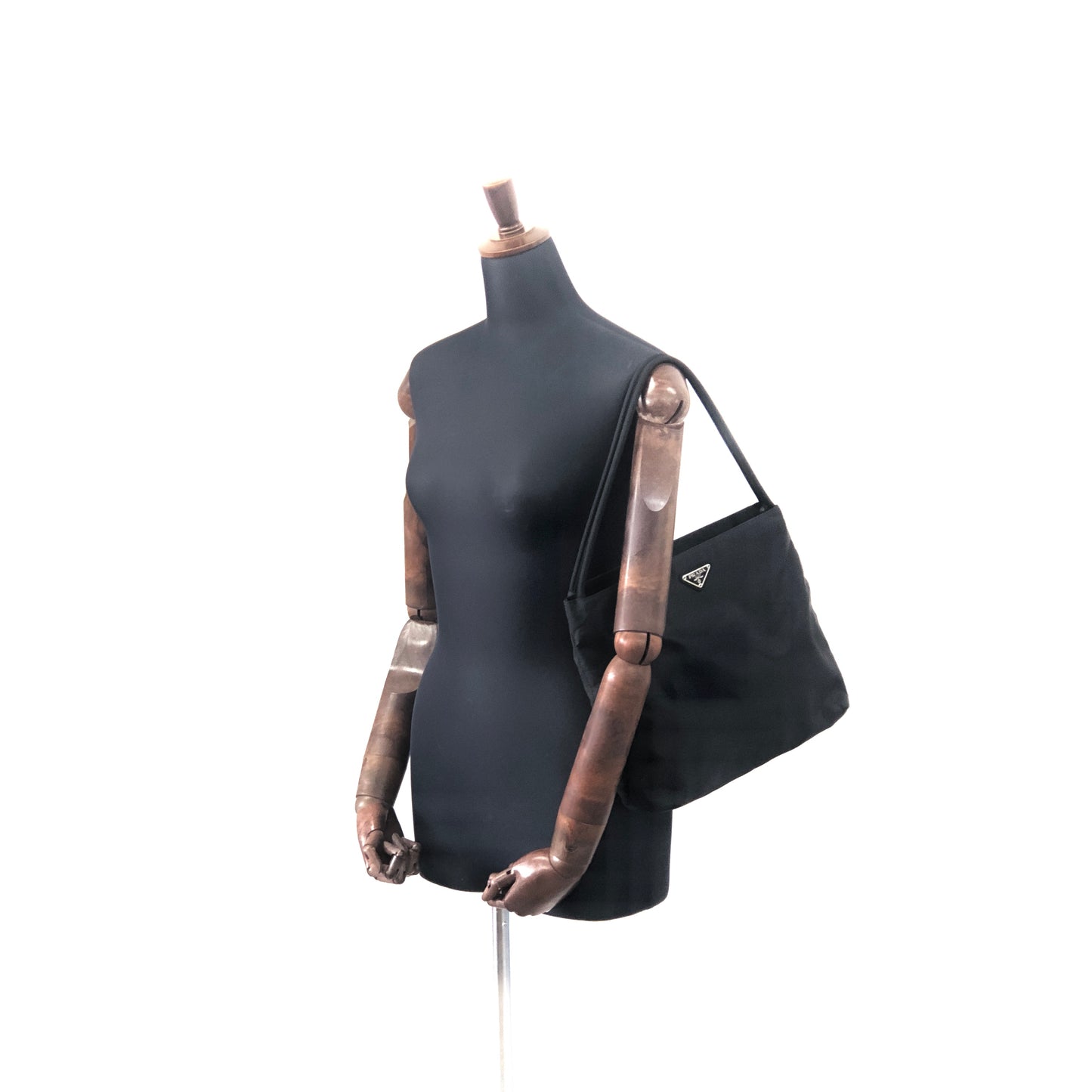 PRADA Triangle Logo Nylon Shoulder bag Totebag Black Vintage jg45ez