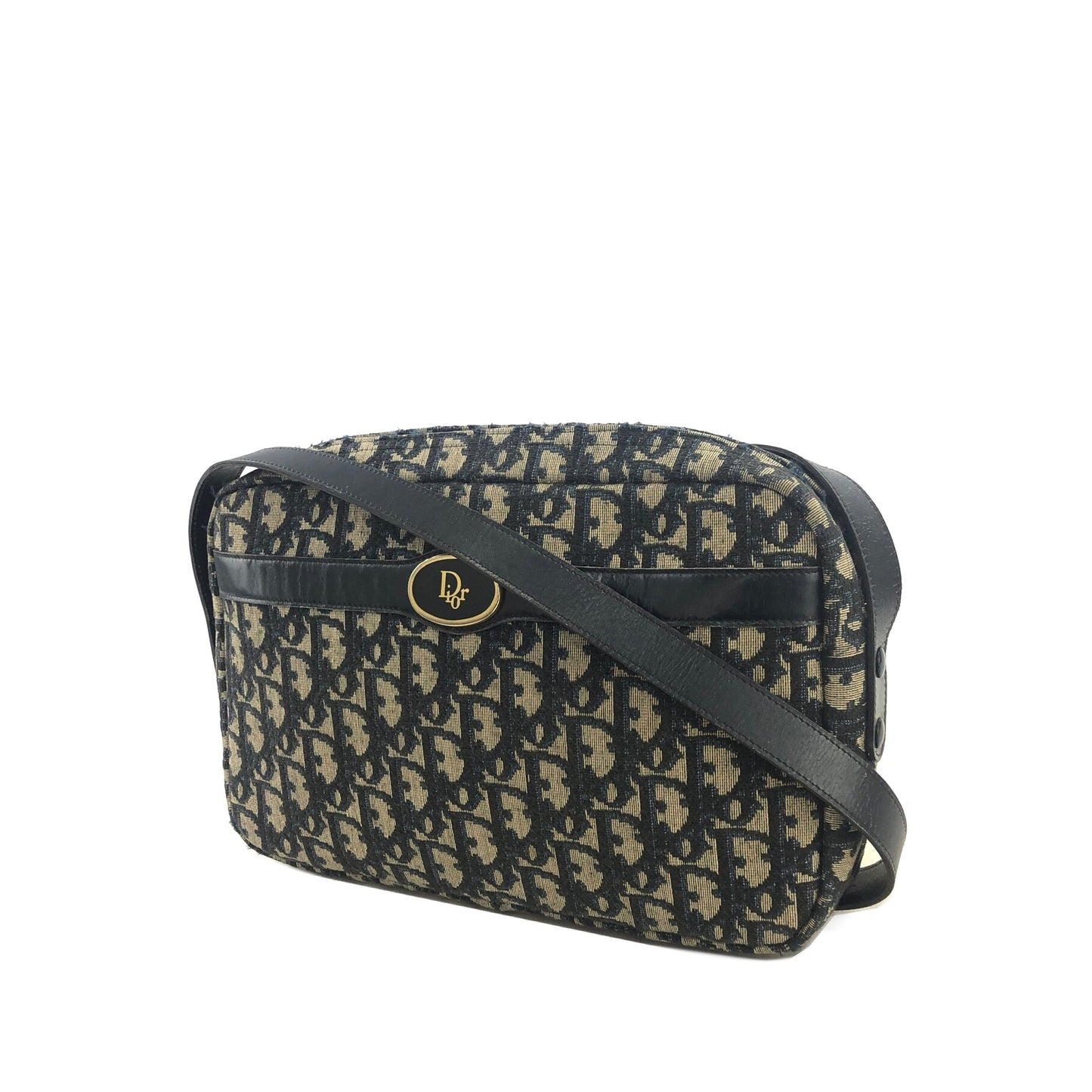 Christian Dior Trotter CD Logo Jacquard Leather Shoulder bag Navy Vintage gef6pa