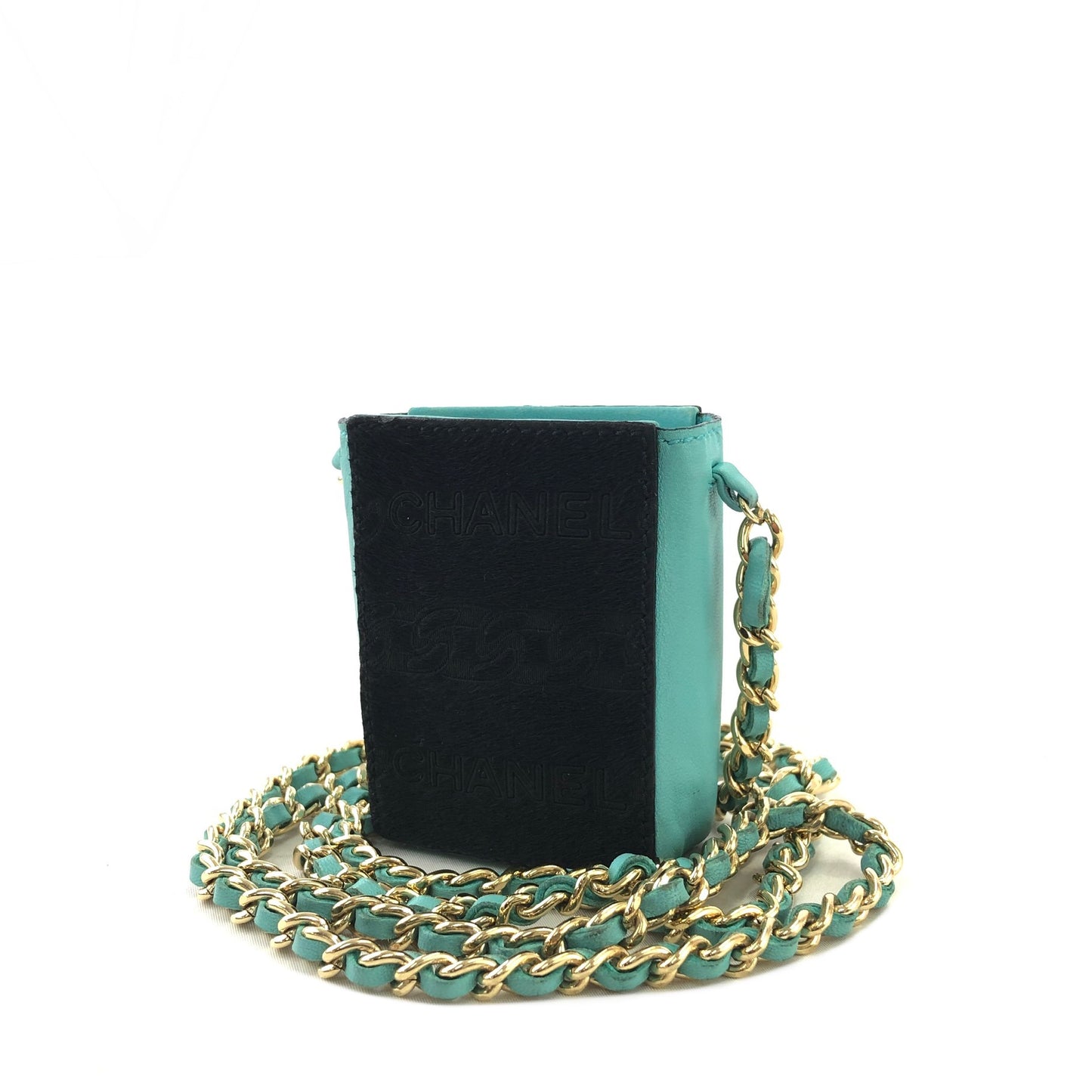 CHANEL Unborn Calf Leather Chain Crossbody Shoulder bag Micro bag Turquoise Vintage 4xxvtp