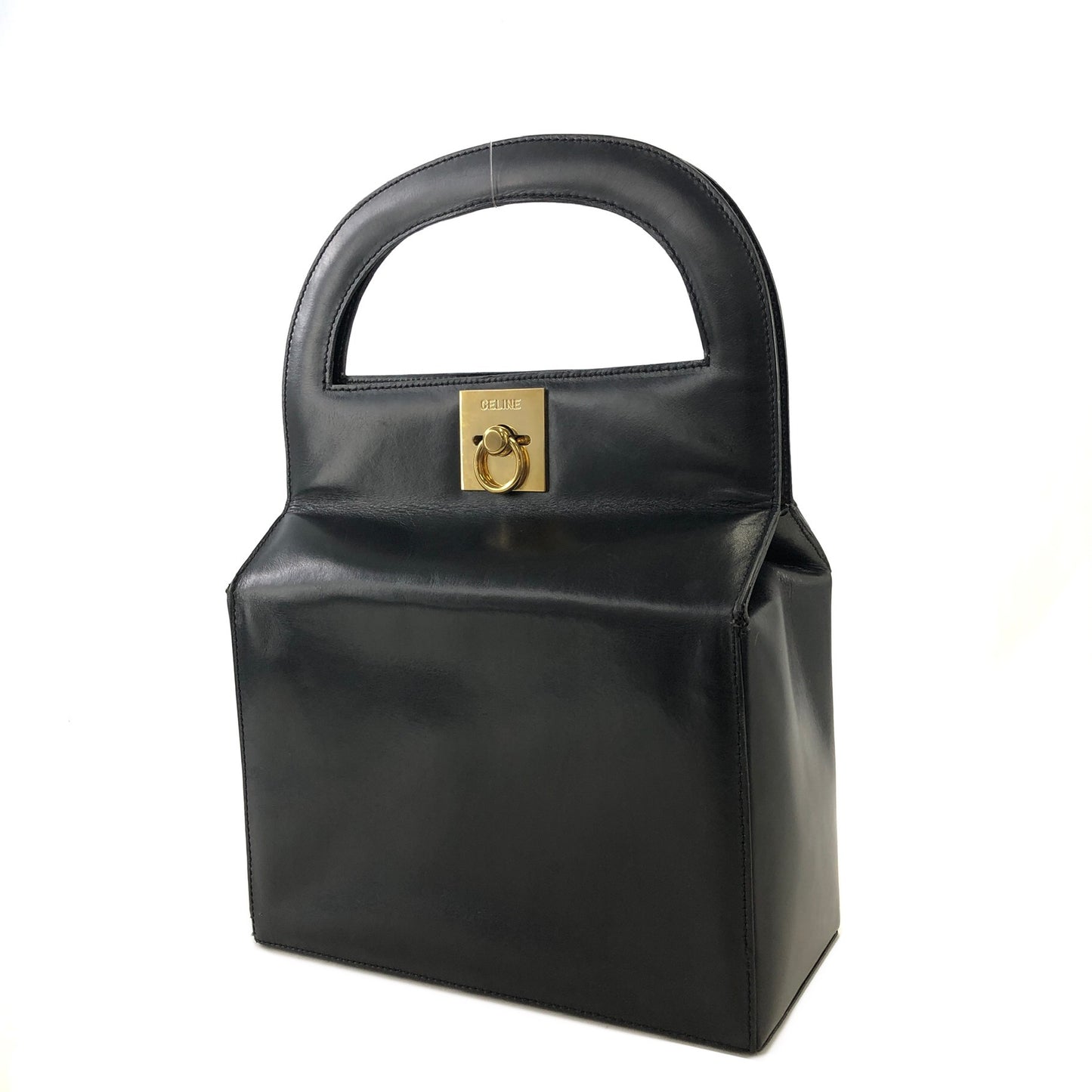 CELINE Gancini Leather Handbag Black Vintage irru2k