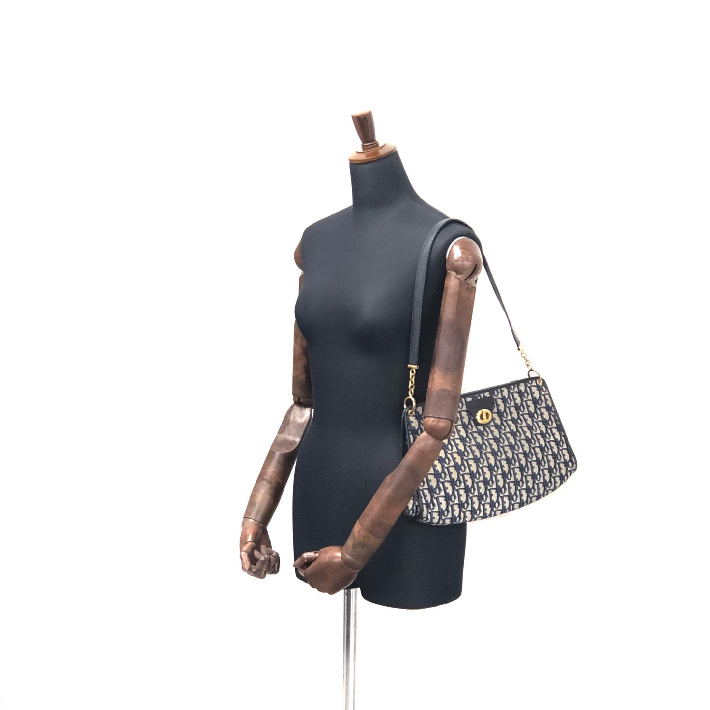 Christian Dior Trotter CD Logo Jacquard Leather Shoulder bag Navy Vintage 5f4tcg