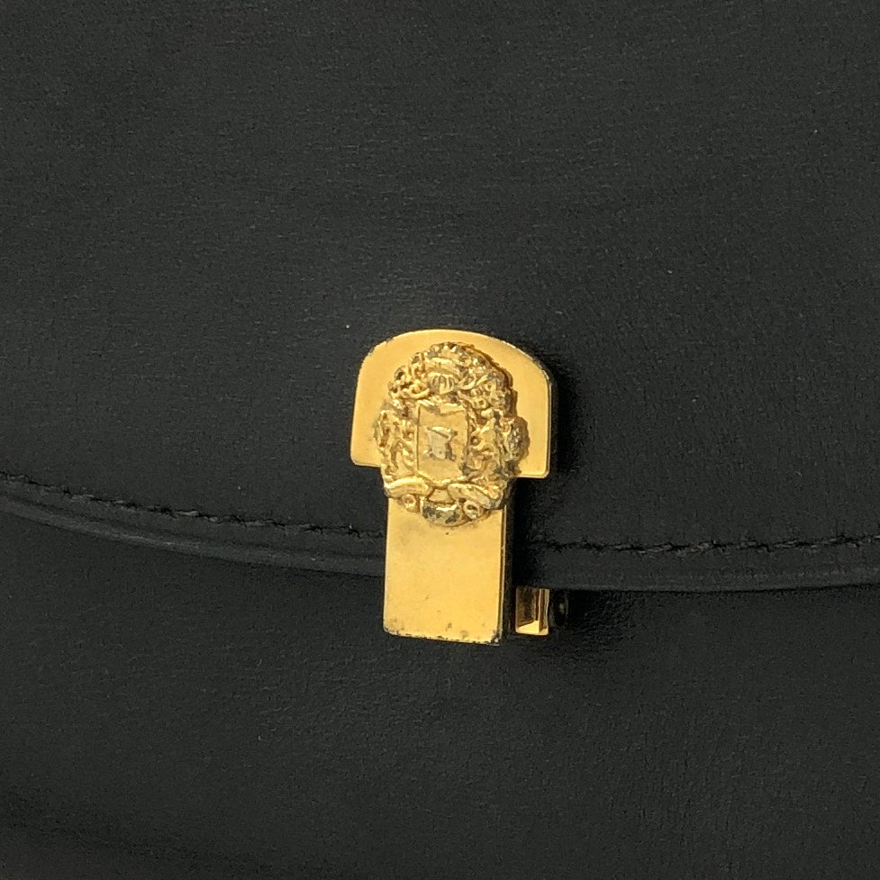 CELINE Triomphe Emblem Chain Leather Crossbody Shoulder bag Black Vintage r36nr8