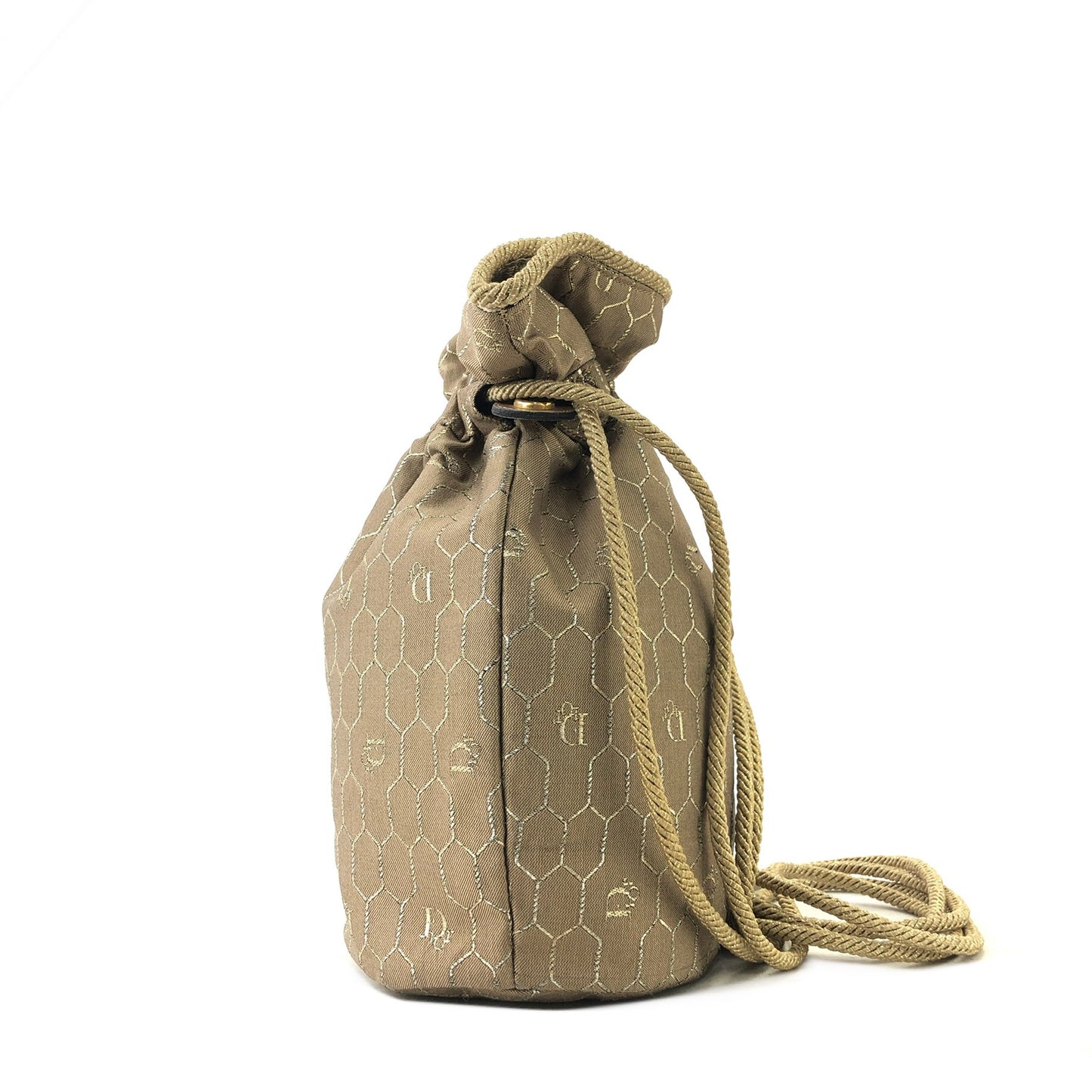 Christian Dior Honeycomb Pattern Nylon Drawstring Crossbody Shoulder bag Beige Vintage aiss5h