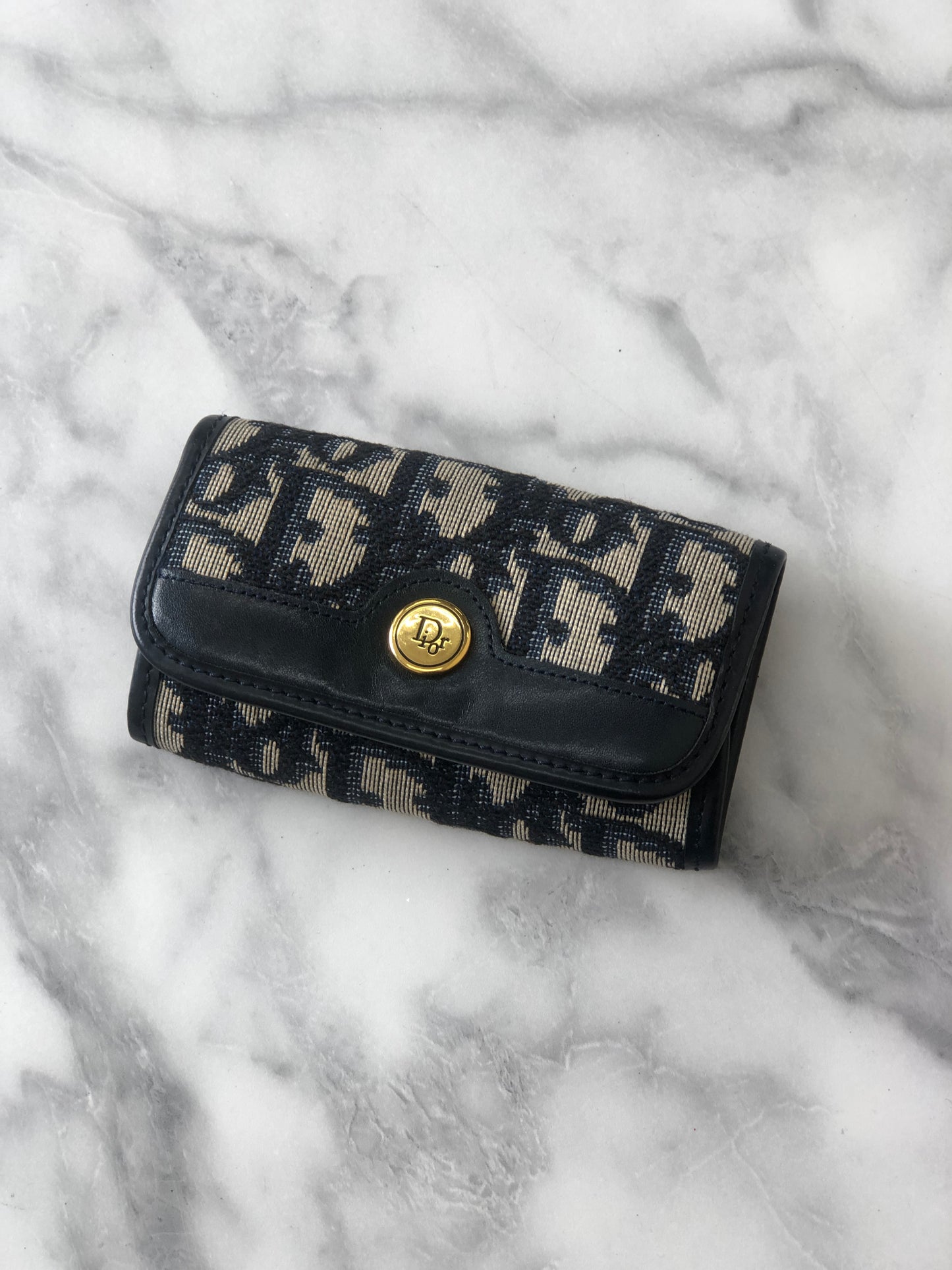 Christian Dior Trotter Jacquard Leather Key Case Navy Vintage i8hs8t