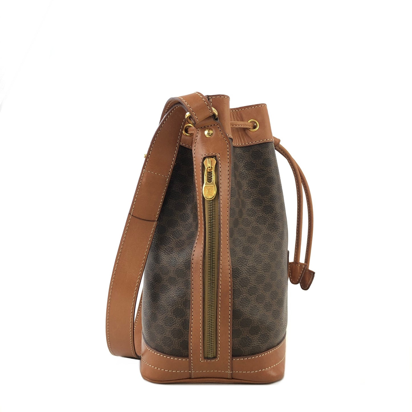 CELINE Macadam Blason Drawstring Shoulder bag Brown Vintage vi7byb