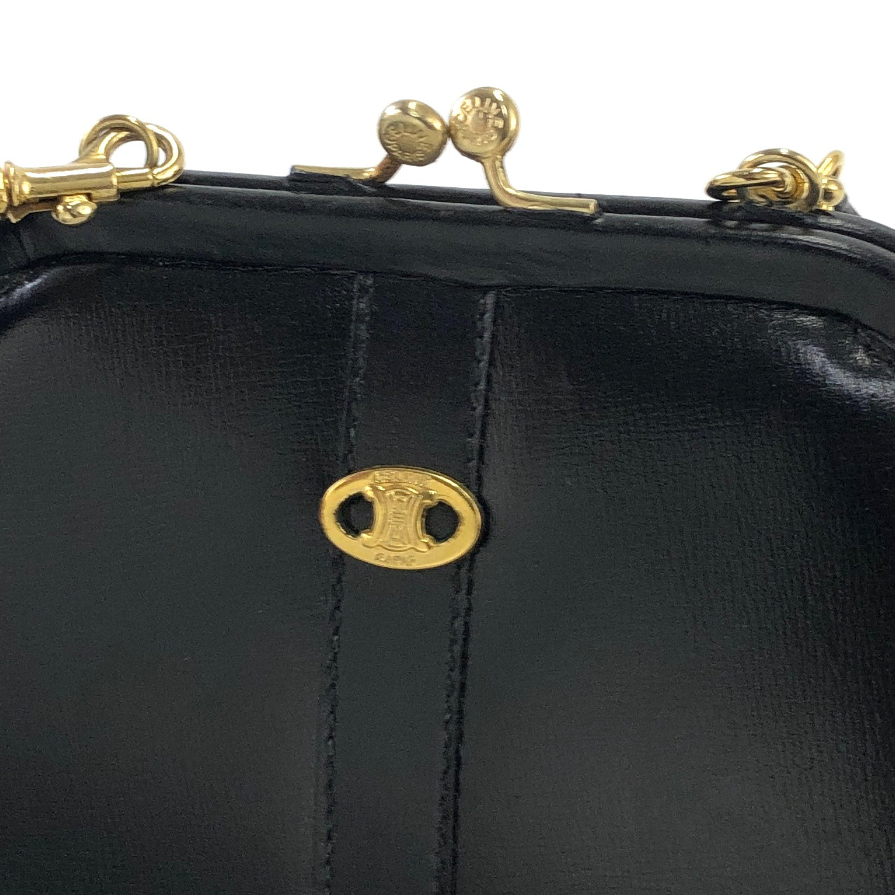 CELINE Triomphe Logo Motif Leather Shoulder bag Black Vintage tara68