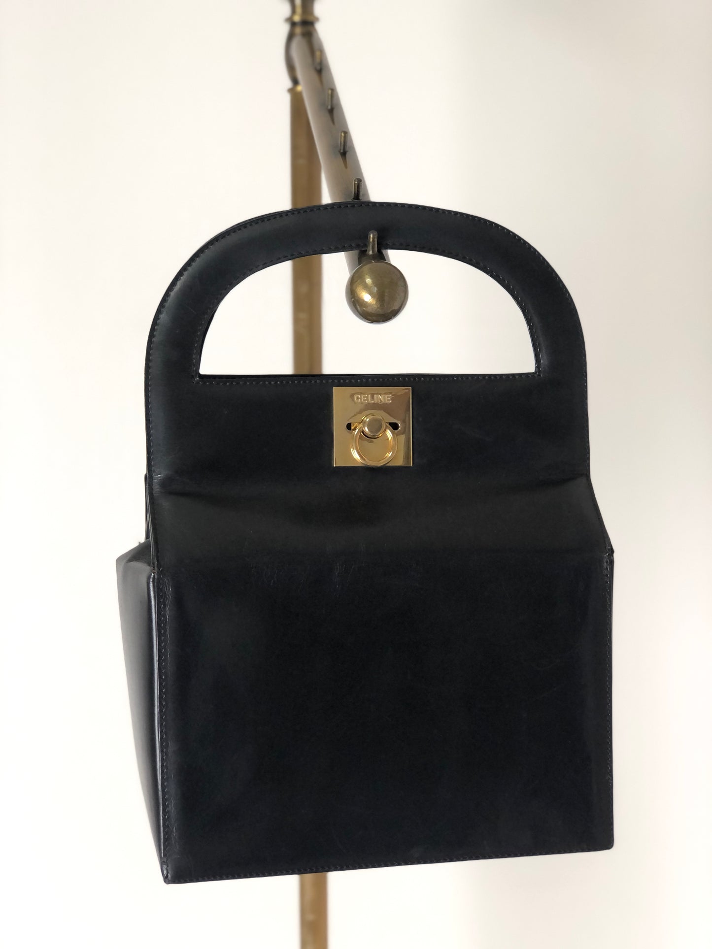CELINE Gancini Leather Handbag Black Vintage irru2k