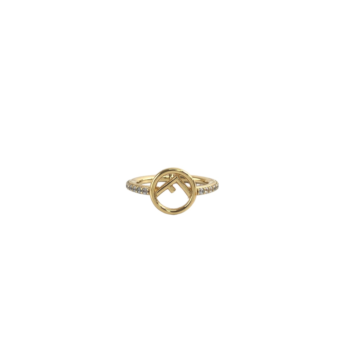 FENDI Logo Rhinestone Ring Gold Vintage 6gs24t
