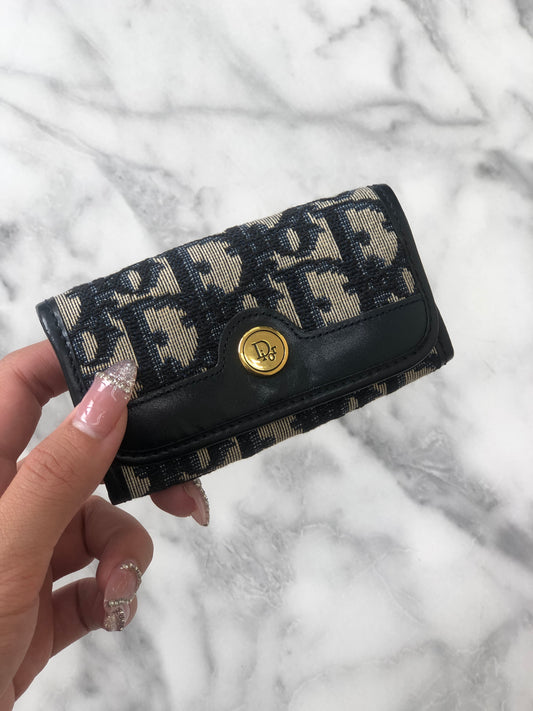 Christian Dior Trotter Jacquard Leather Key Case Navy Vintage i8hs8t