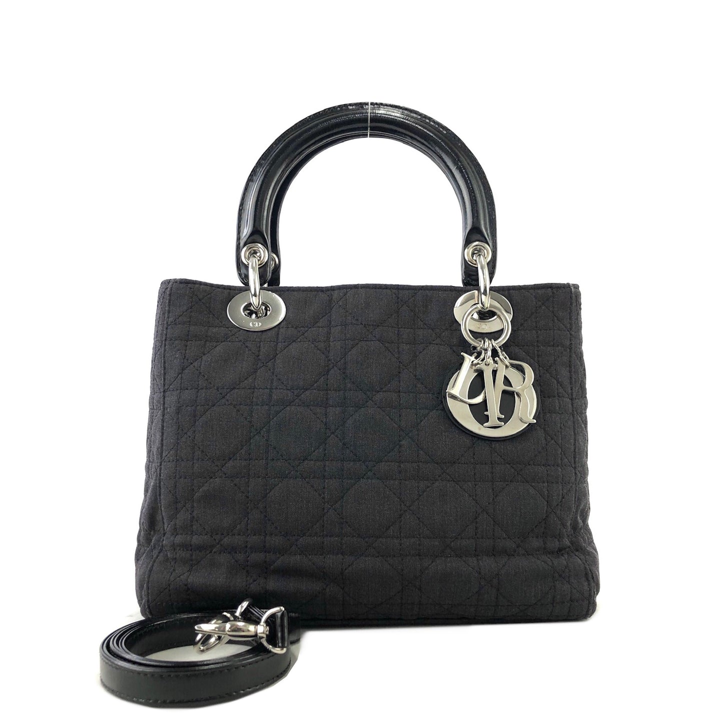 Christian Dior Lady Dior Cannage Canvas Leather Two-way Handbag Shoulder bag Black Vintage ztgz83