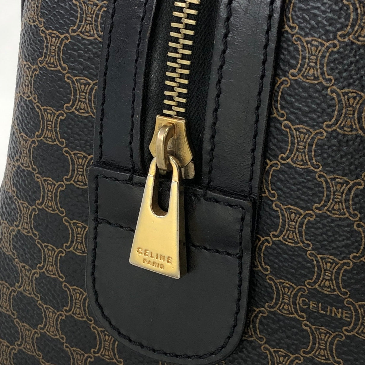 CELINE Macadam Blason Two-way Handbag Shoulder bag Boston bag Black Vintage kx4b84