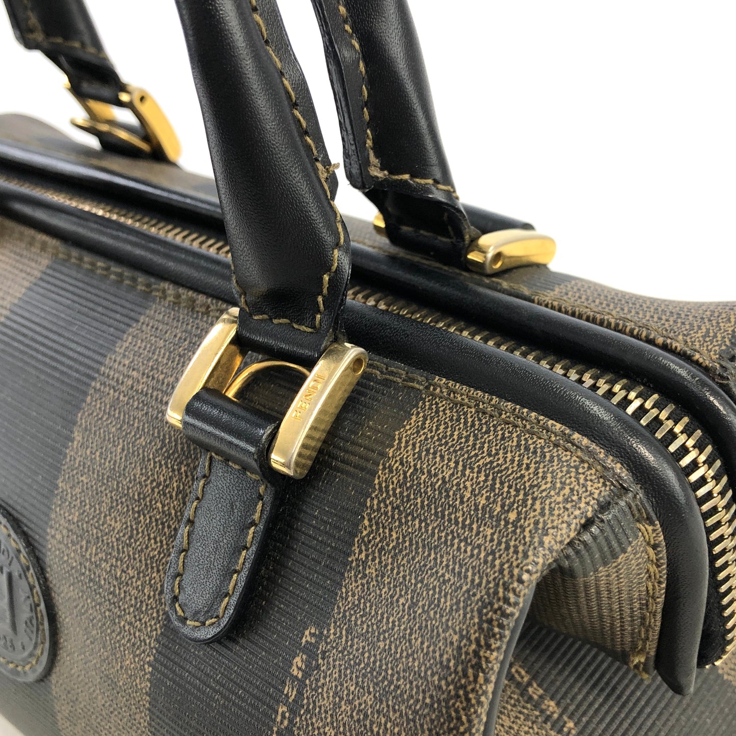FENDI Zucca Logo Motif Two-way Handbag Shoulder bag Black Brown Vintage dmjg8y