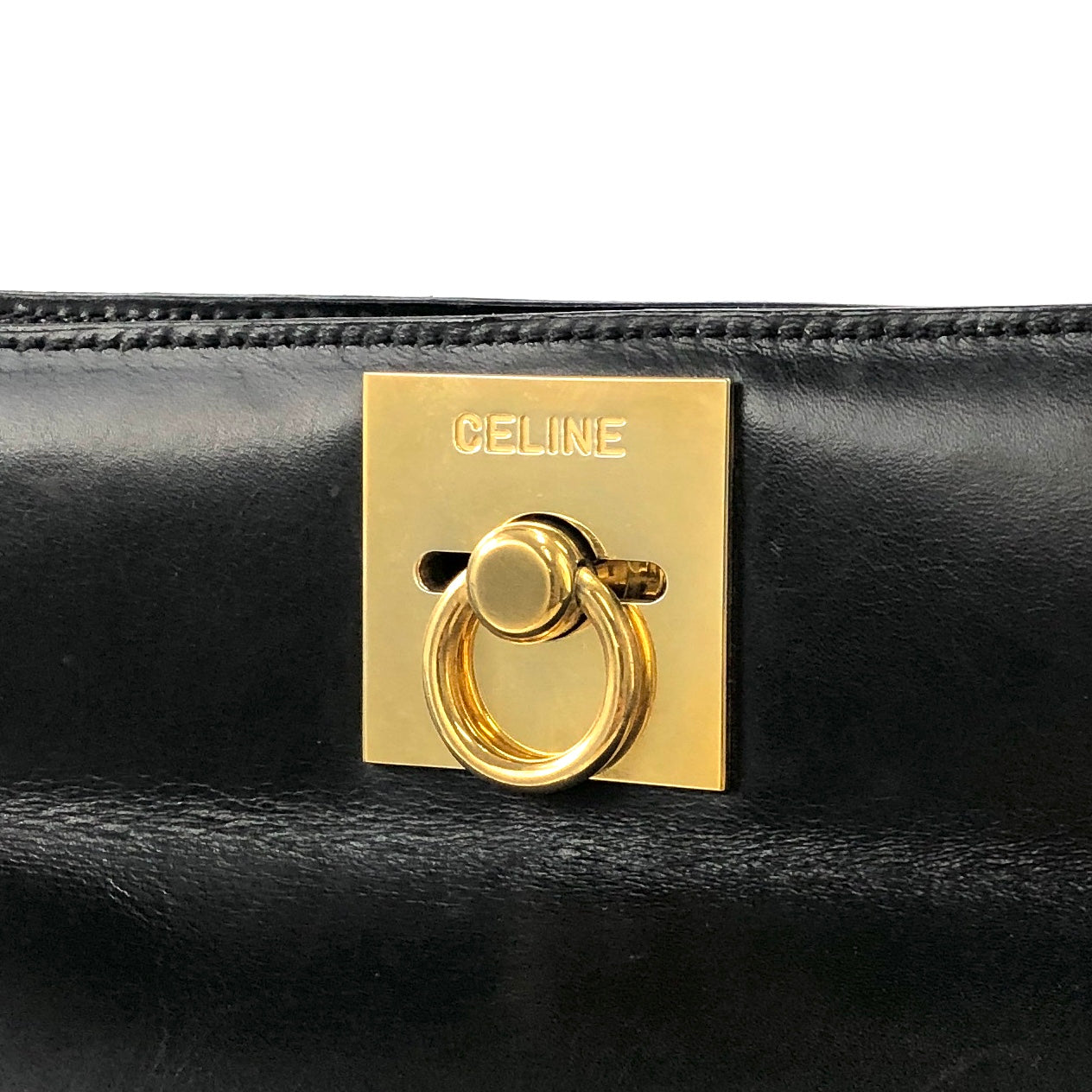 CELINE Gancini Leather Handbag Black Vintage irru2k