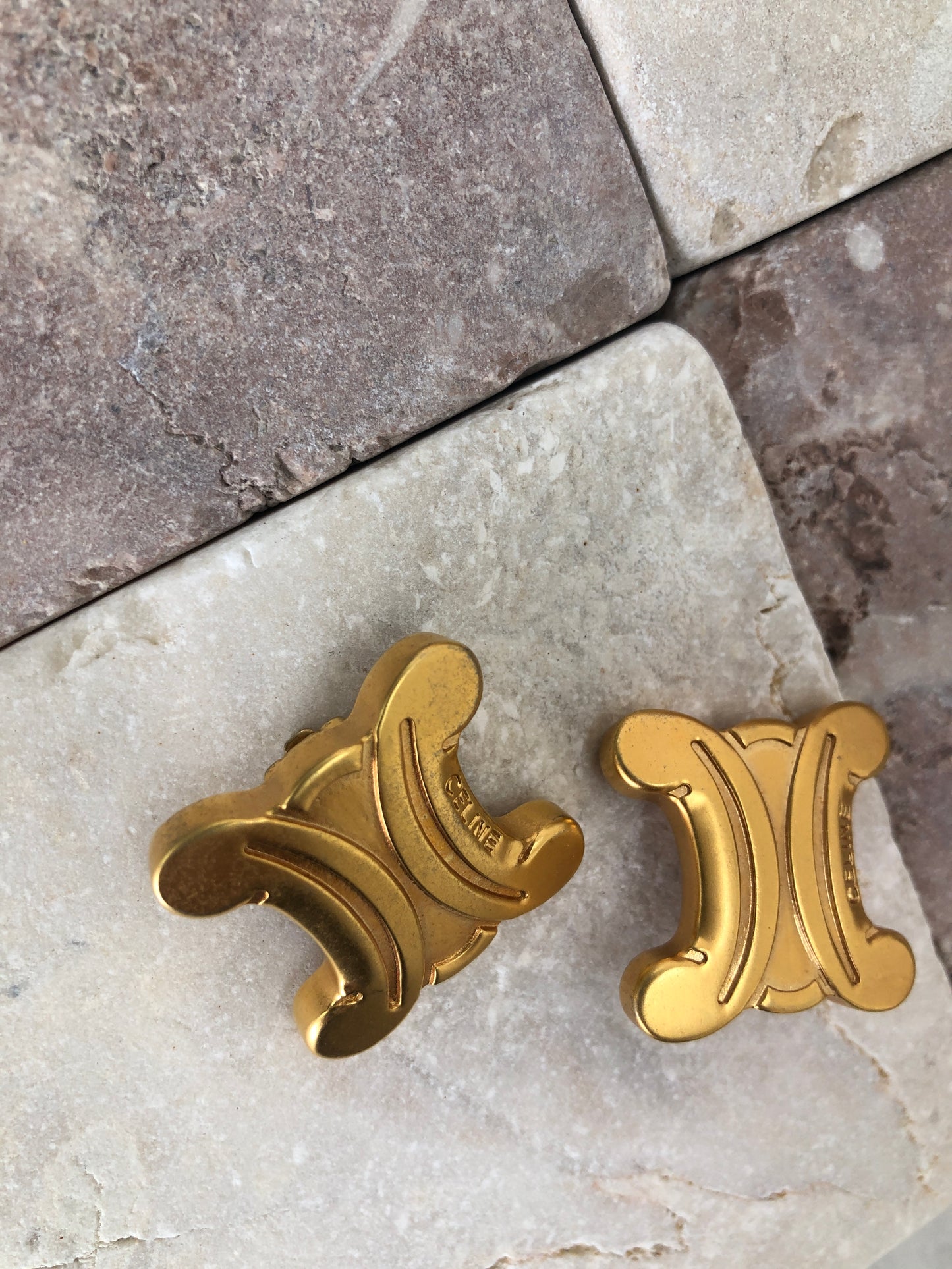 CELINE Triomphe Earrings Gold Vintage eg5uy5
