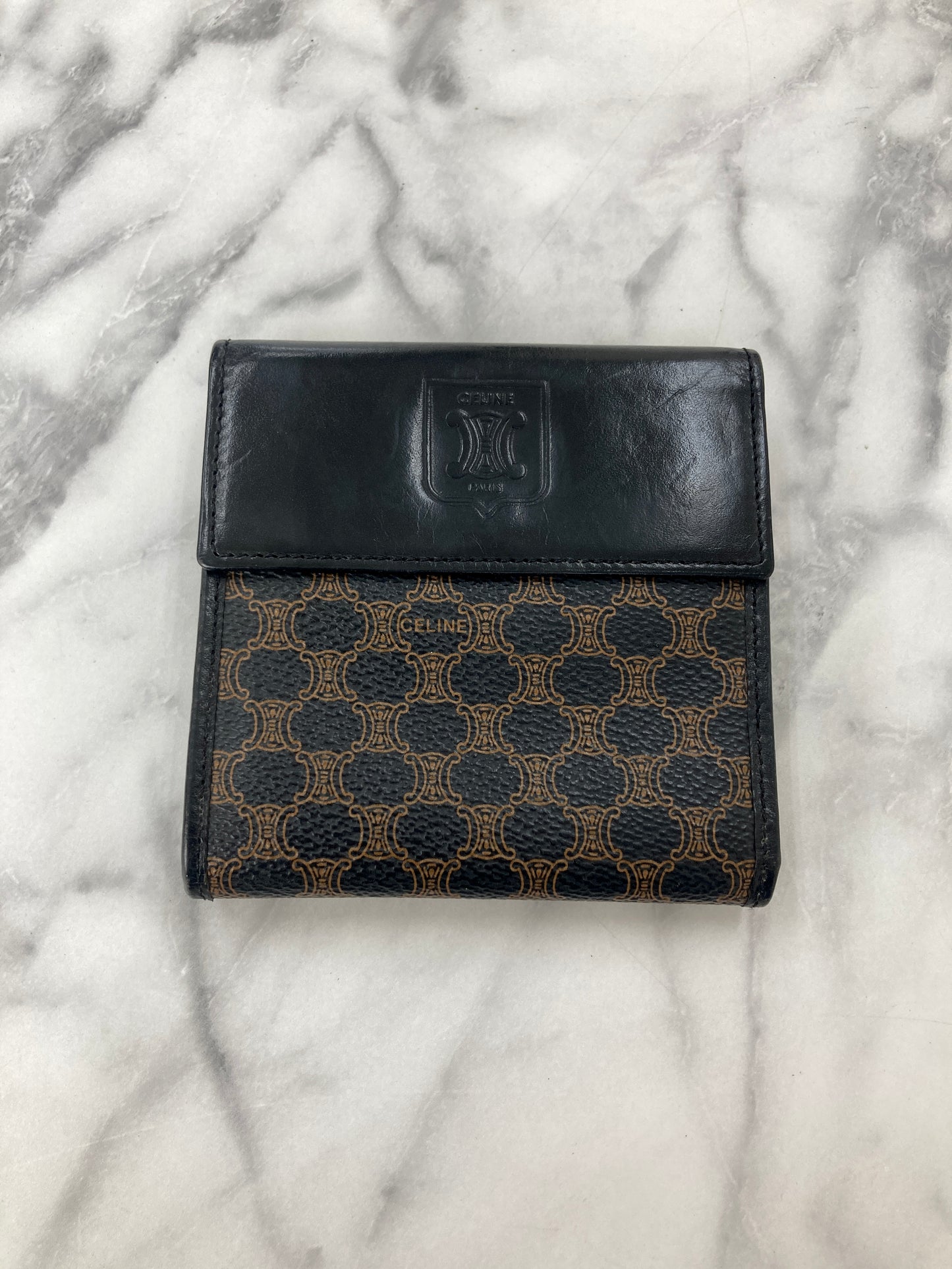 CELINE Macadam Blason Folded Wallet Black Vintage 4vg8wr