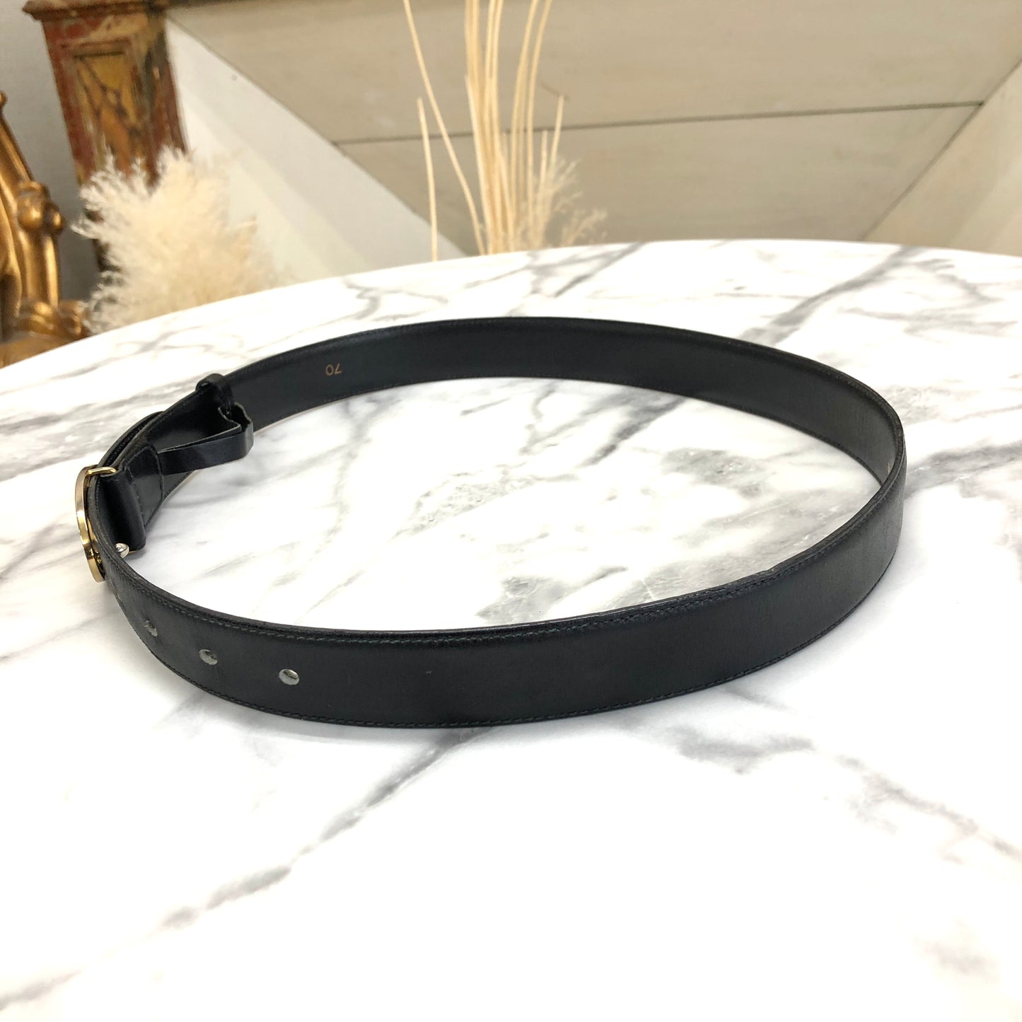 CELINE Triomphe  Leather Belt Black Vintage tynvva