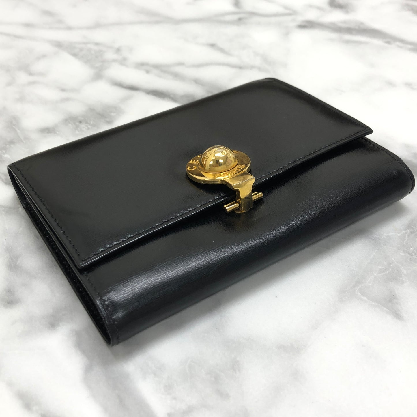 CELINE Starball Leather Trifold Wallet Black Vintage 7j572s