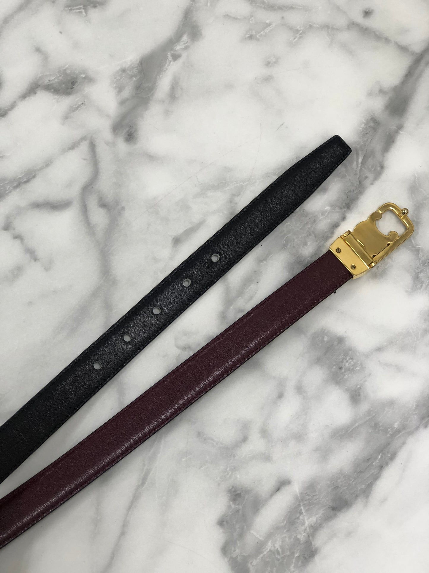 CELINE Triomphe 雙面皮帶 波爾多紅 黑色 復古 p2adzk