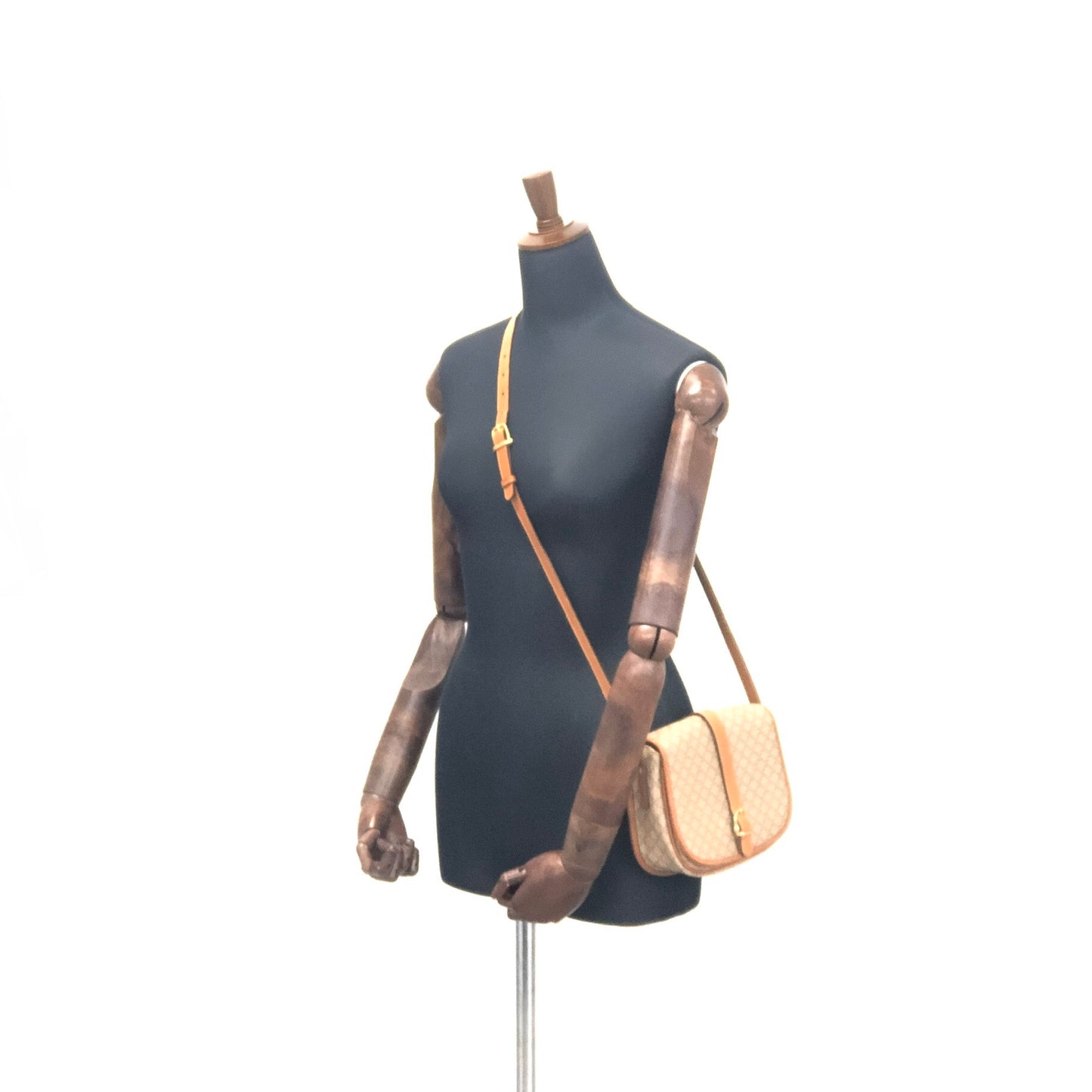 CELINE Macadam PVC Leather Crossbody Shoulder bag Beige Vintage vgsu6a