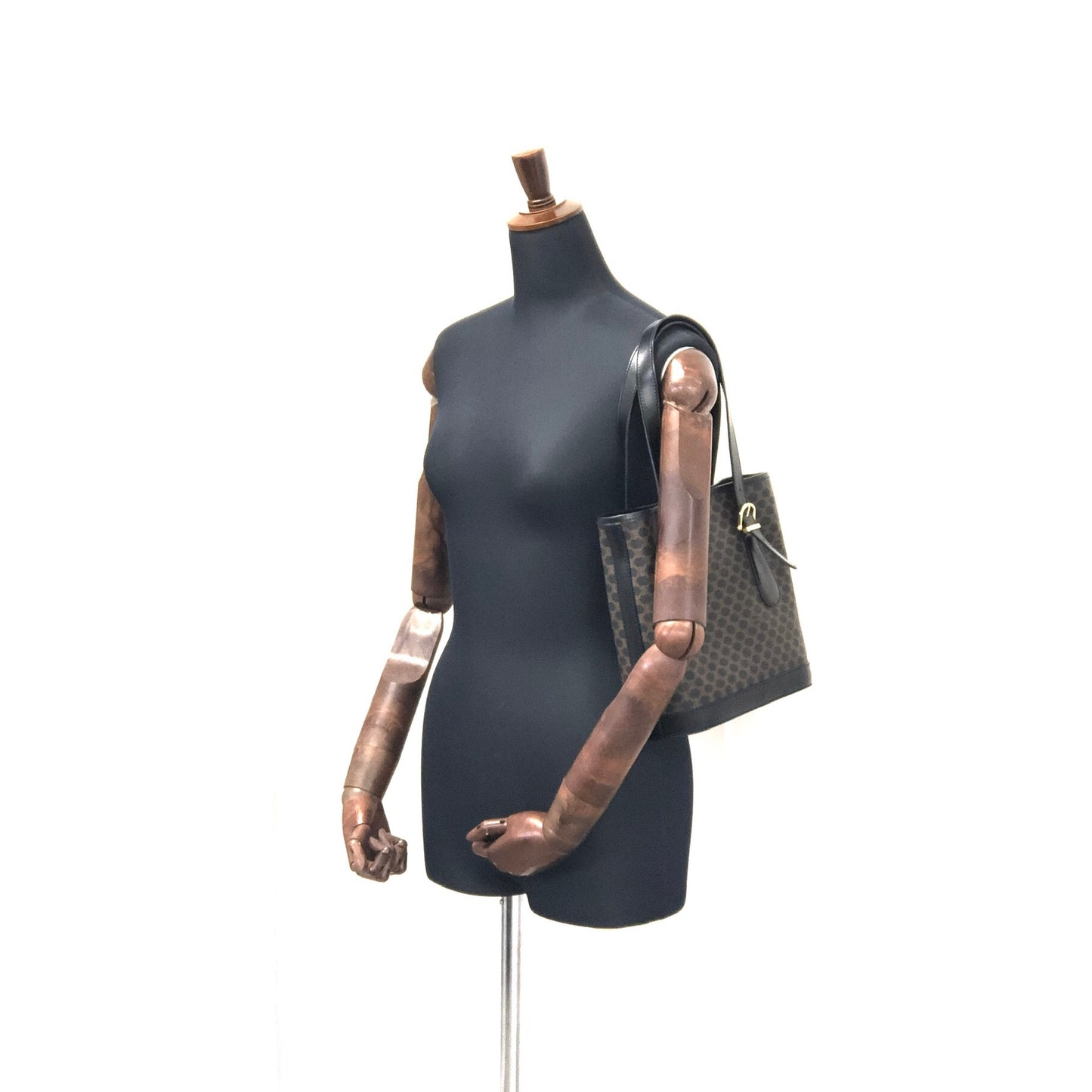 CELINE Macadam Leather Handbag Totebag Black Vintage at6psz