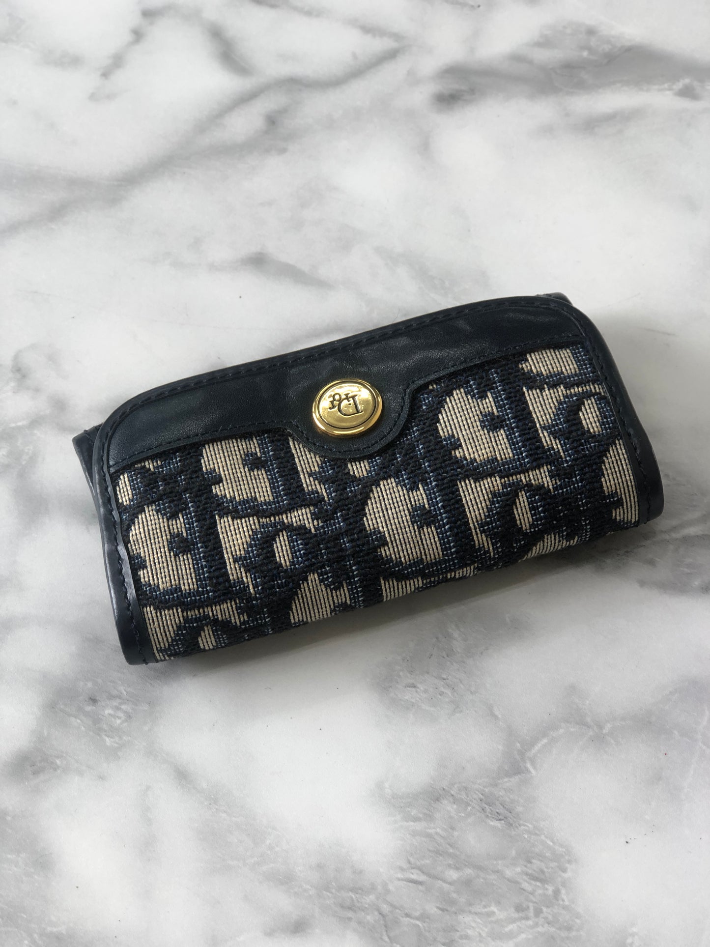 Christian Dior Trotter Jacquard Leather Key Case Navy Vintage i8hs8t