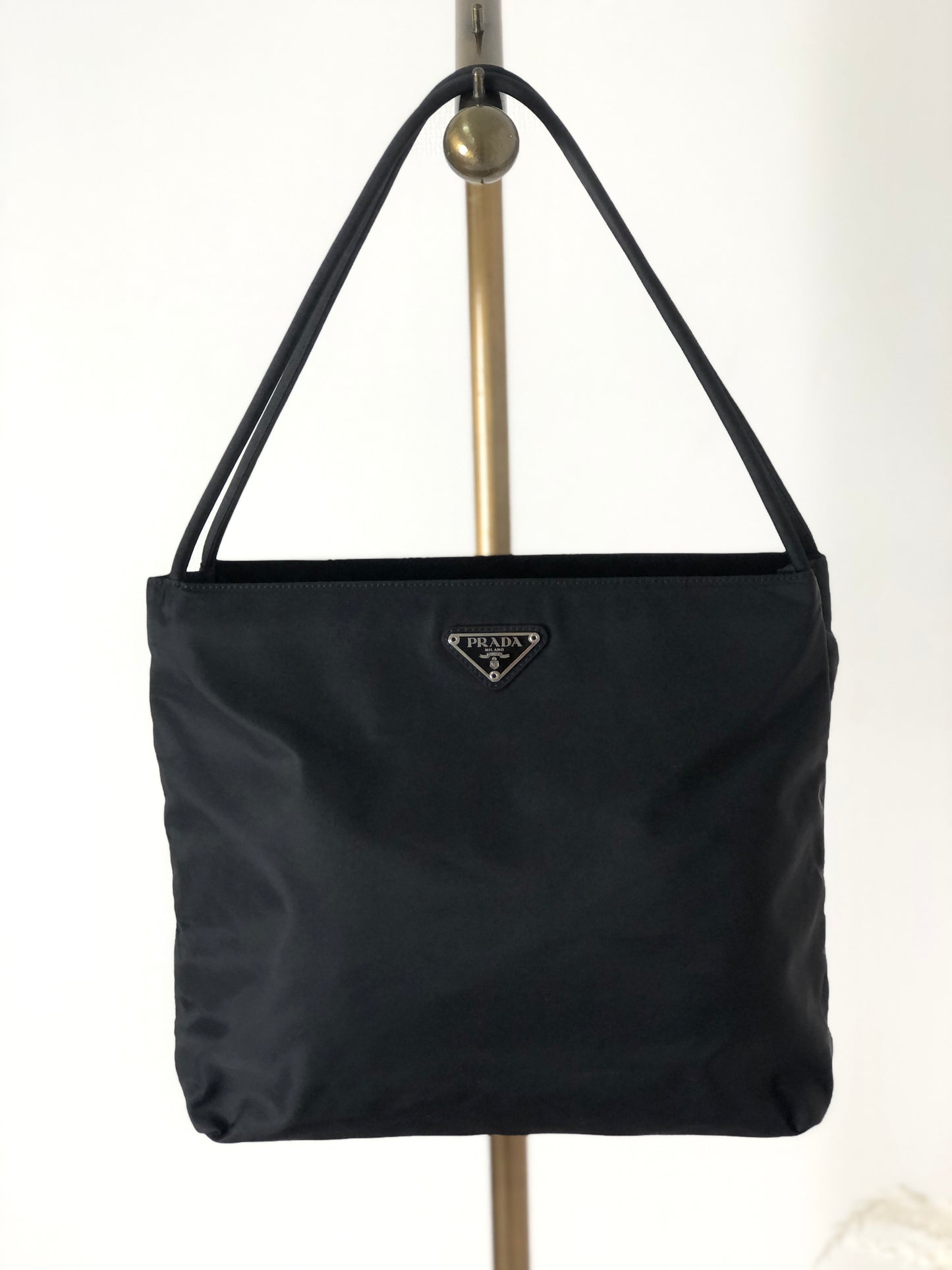 PRADA Triangle Logo Nylon Shoulder bag Totebag Black Vintage jg45ez