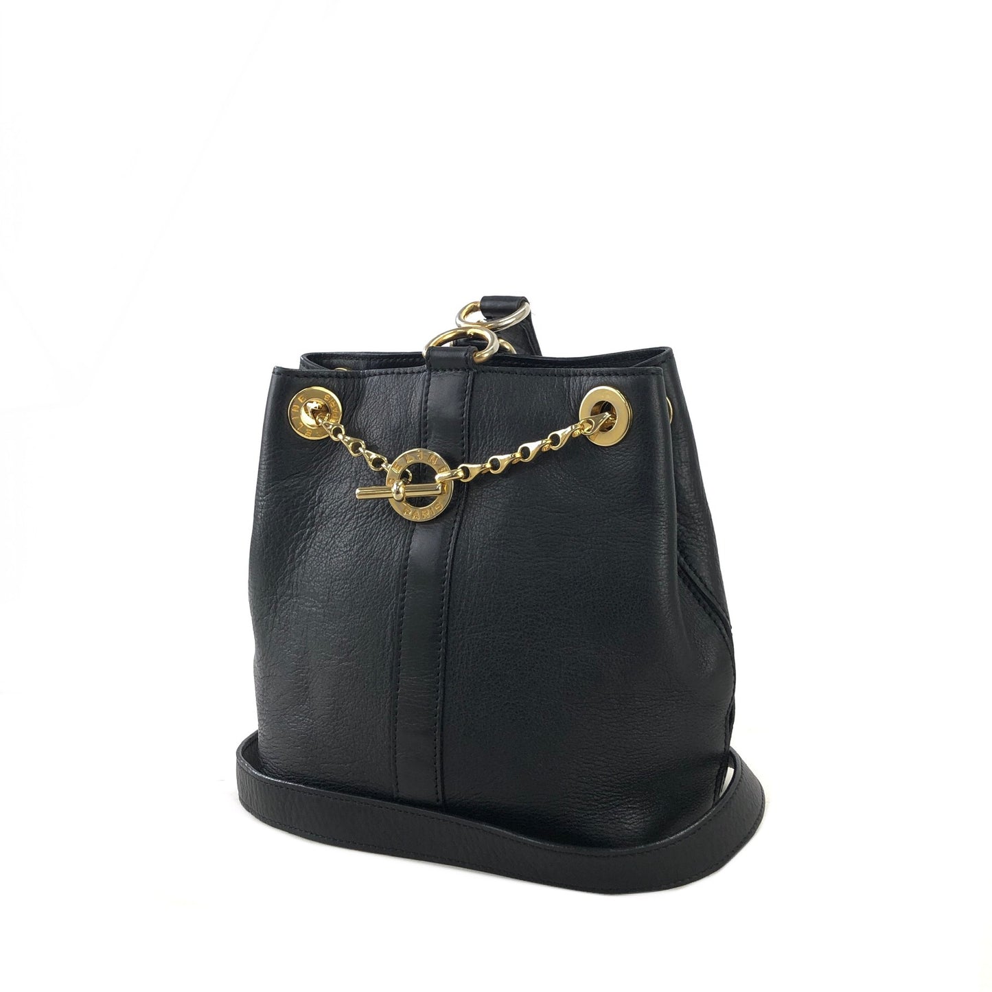 CELINE Toggle Chain Leather Crossbody Shoulder bag Black Vintage s2ztup