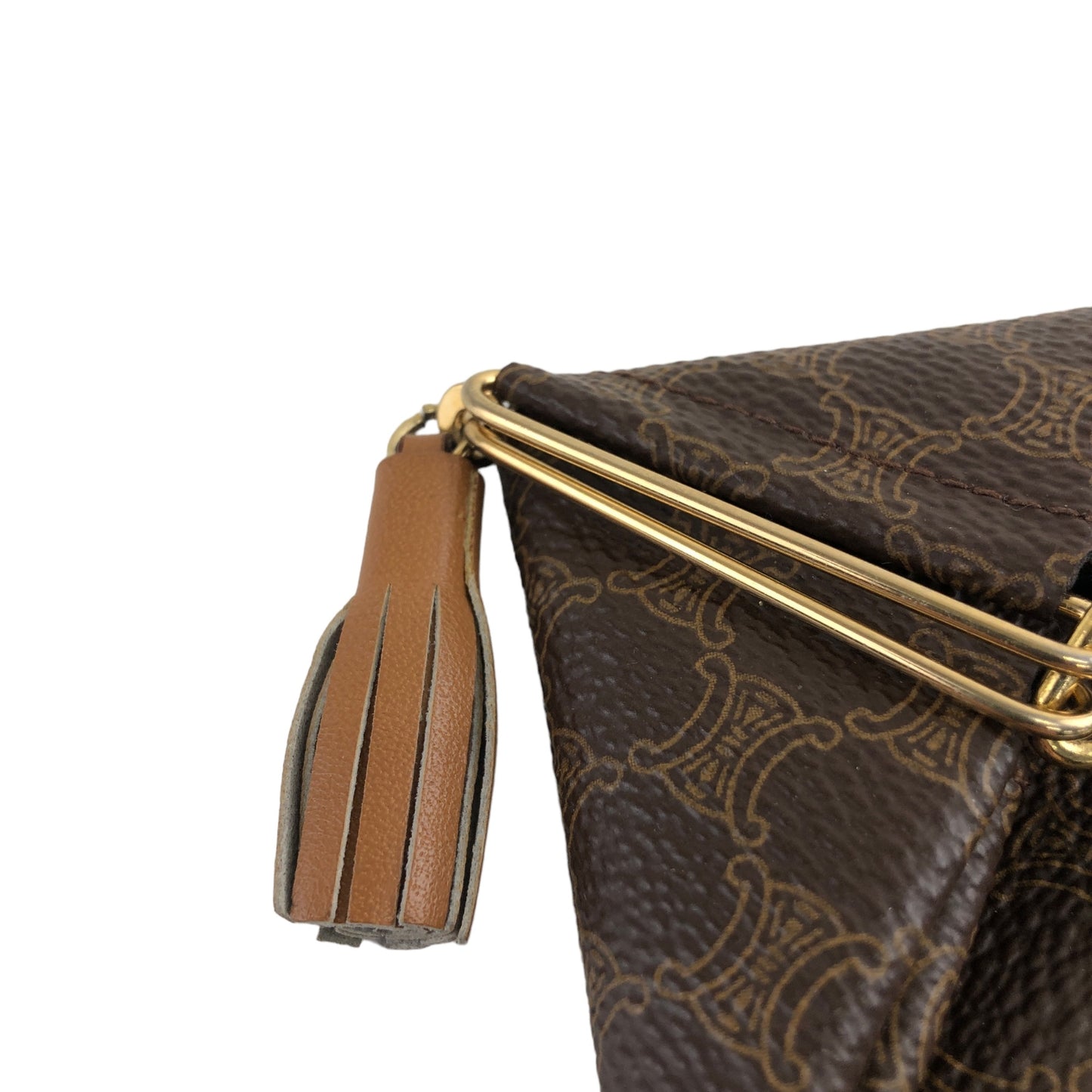CELINE Macadam Horse Carriage Triangle Coin Purse Brown Vintage wgai4s
